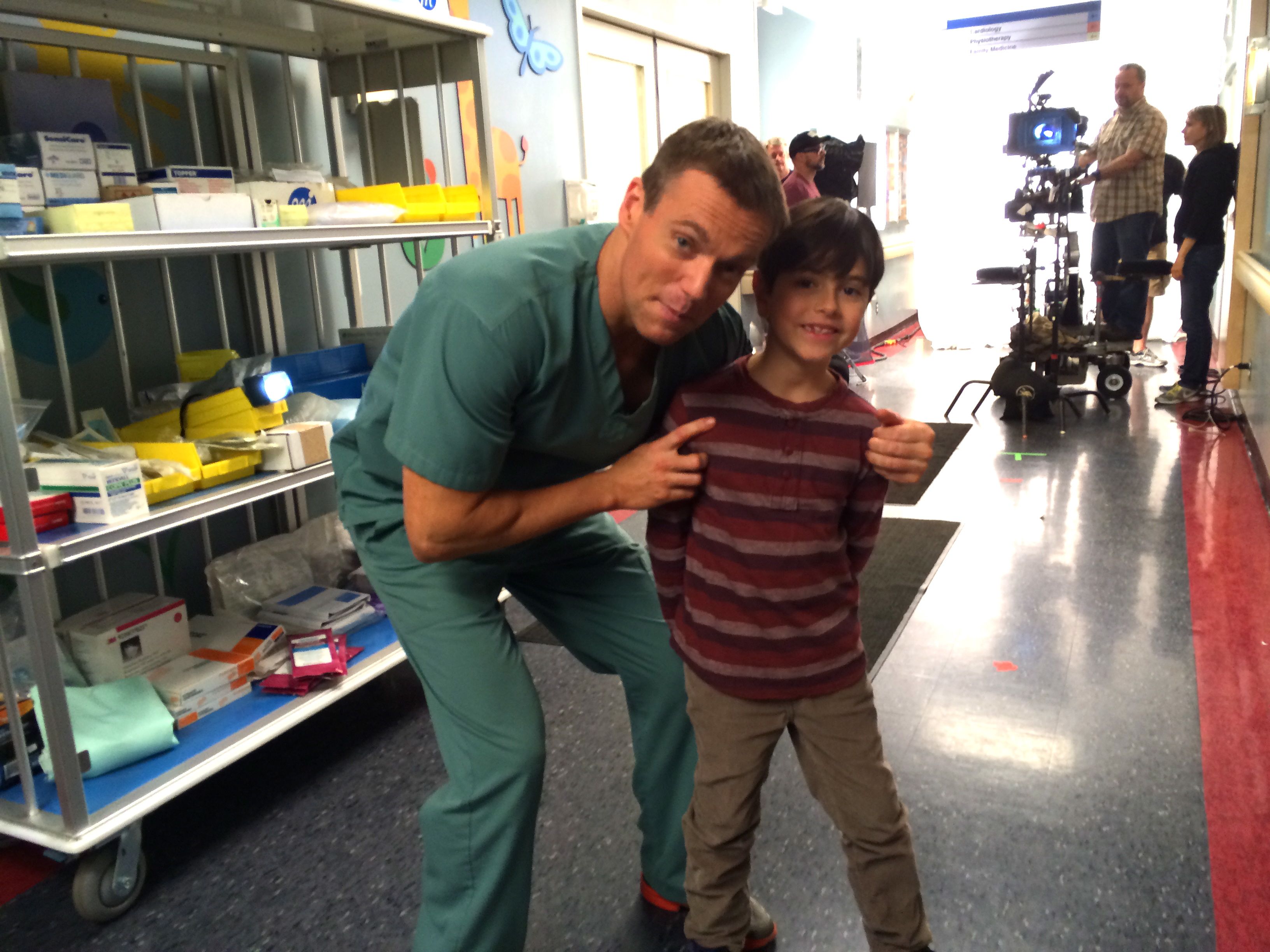 On the set of Saving Hope with Michael Shanks