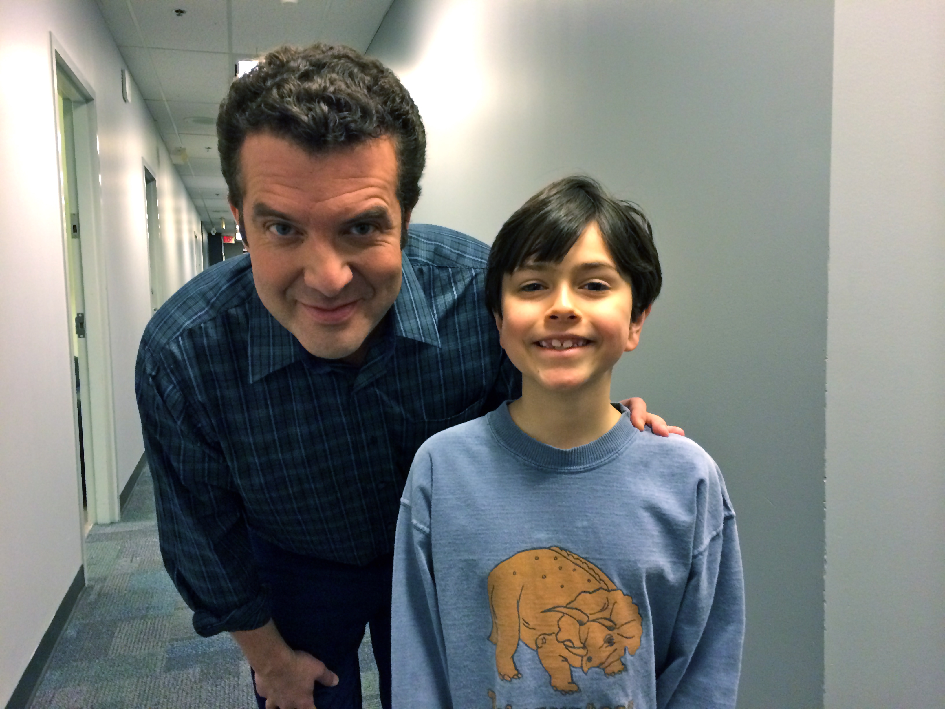 Samuel with Rick Mercer on the set of his show where he played Rick's son