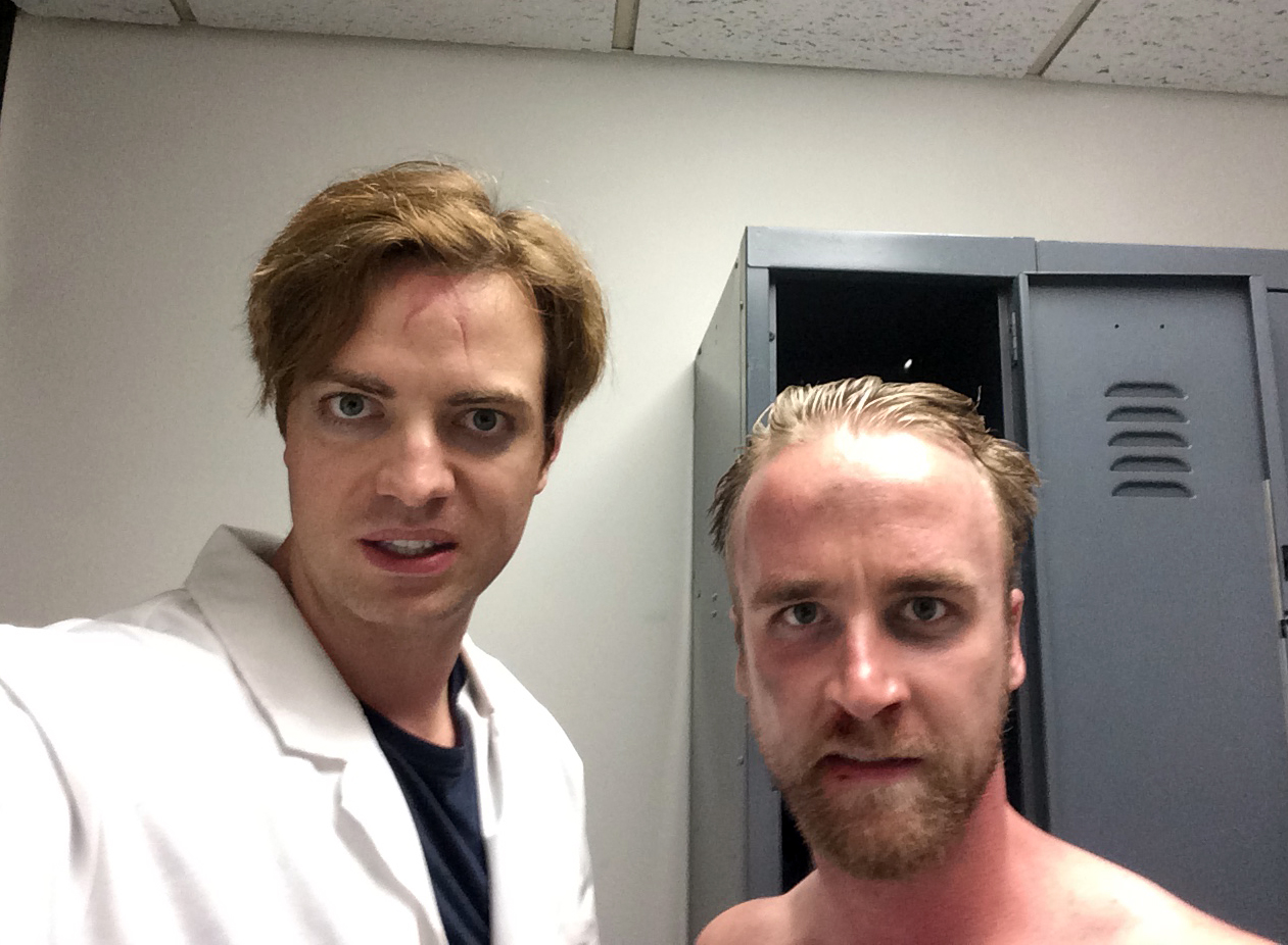 Playing the Torturer in a toilet paper commercial, with Steven Petersen as my victim (3/11/2015).