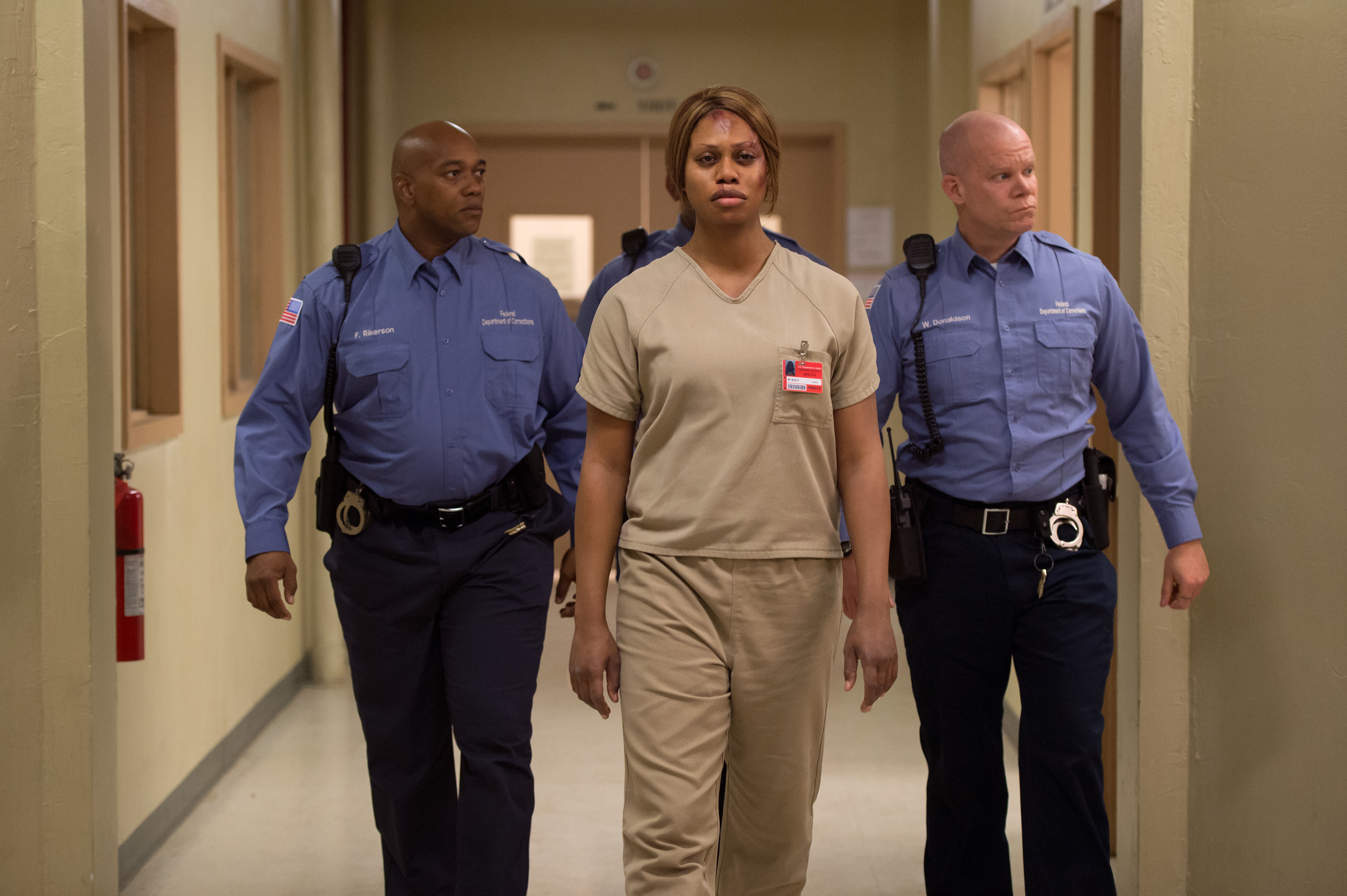 Still of Jimmy Gary Jr., Laverne Cox and Brendan Burke in Orange Is the New Black (2013)