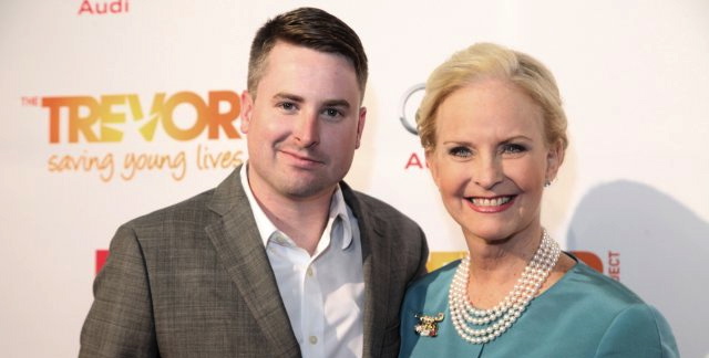 Jimmy McCain at Trevor Awards with mother Cindy Hensley McCain