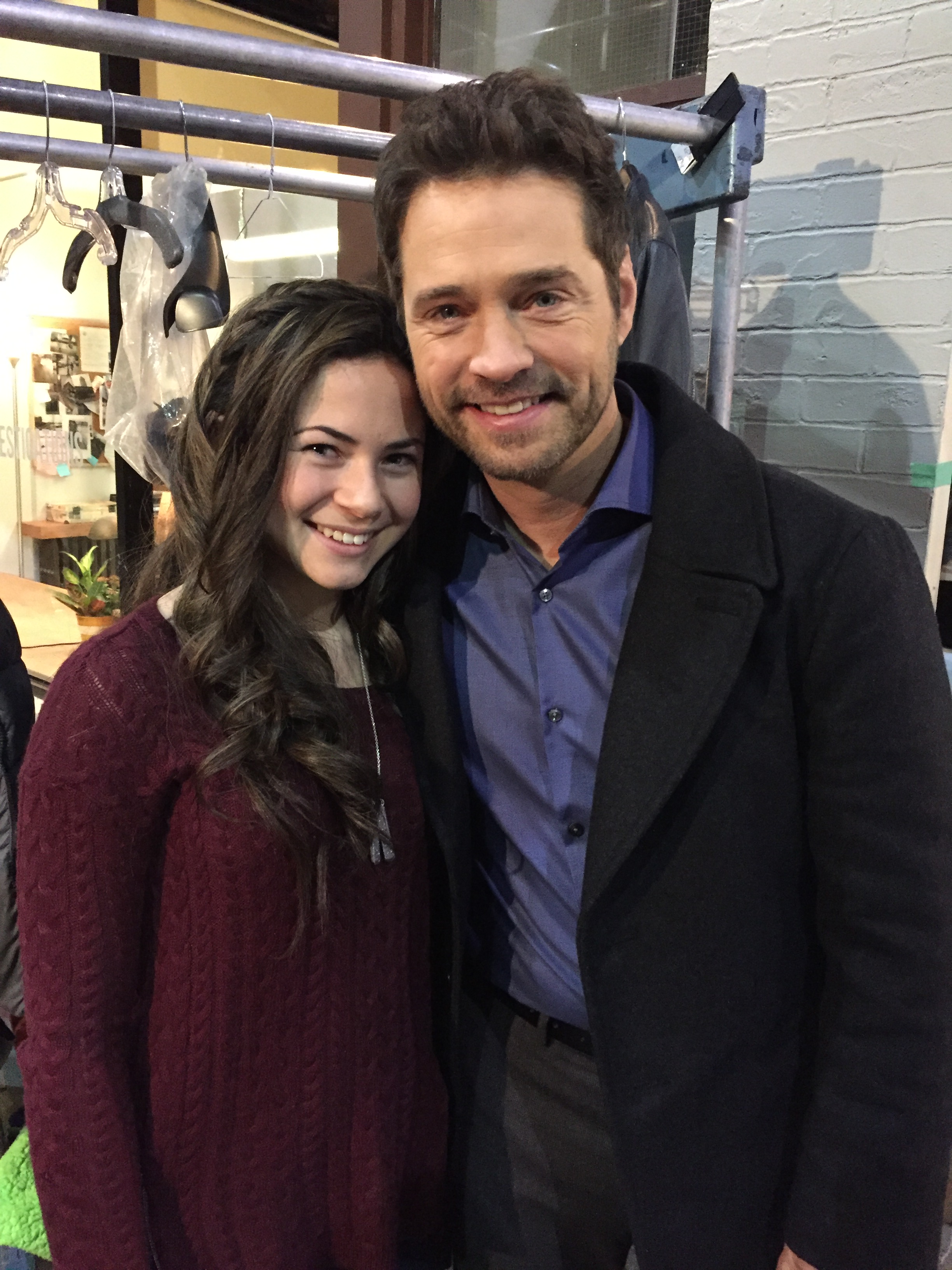 Jordyn with Jason Priestley on the set of Private Eyes (Dec 2015)