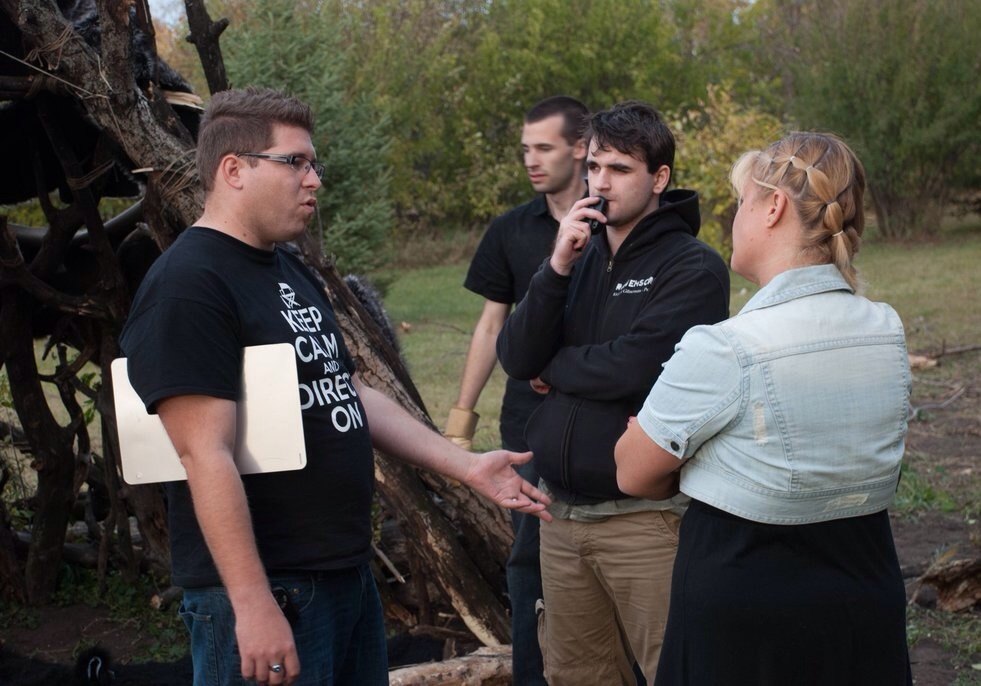 Producer Kiefer Gilsenan (Middle Right) with Director Brian Self (Left) And 1st AD Brad Bernas (Middle Left) with special makeup effects artist Veronica Swirsky (Right)