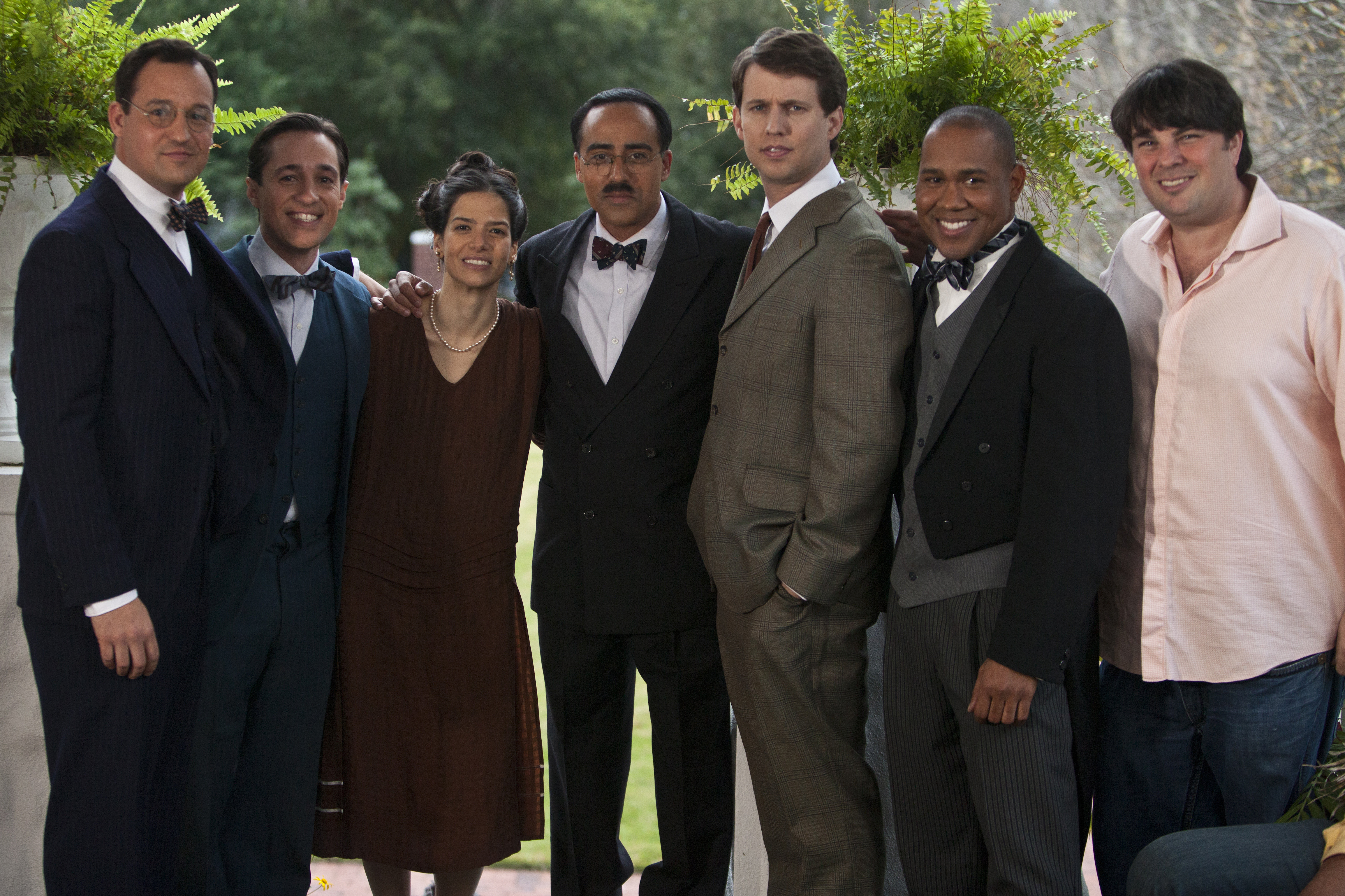 Conor Dubin, Thomas Ian Nicholas, Flora Bonfanti, Frank Licari, Jon Heder, Alexander Leaty, and Arthur L. Bernstein on set of Walt Before Mickey