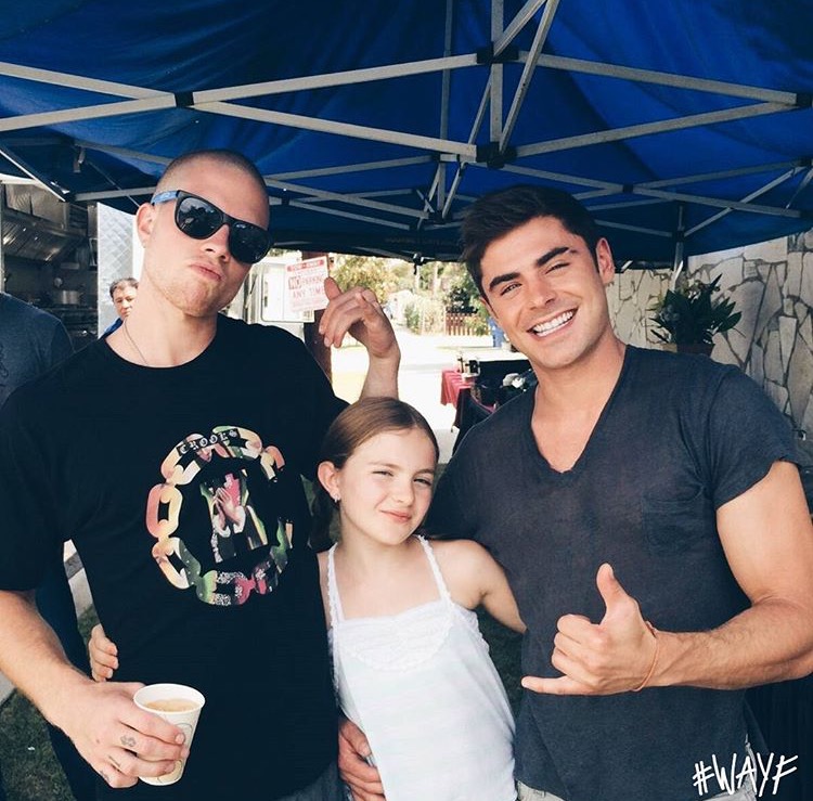Chiara Aurelia on set with Zac Efron and Jonny Weston filming We Are Your Friends, 2014