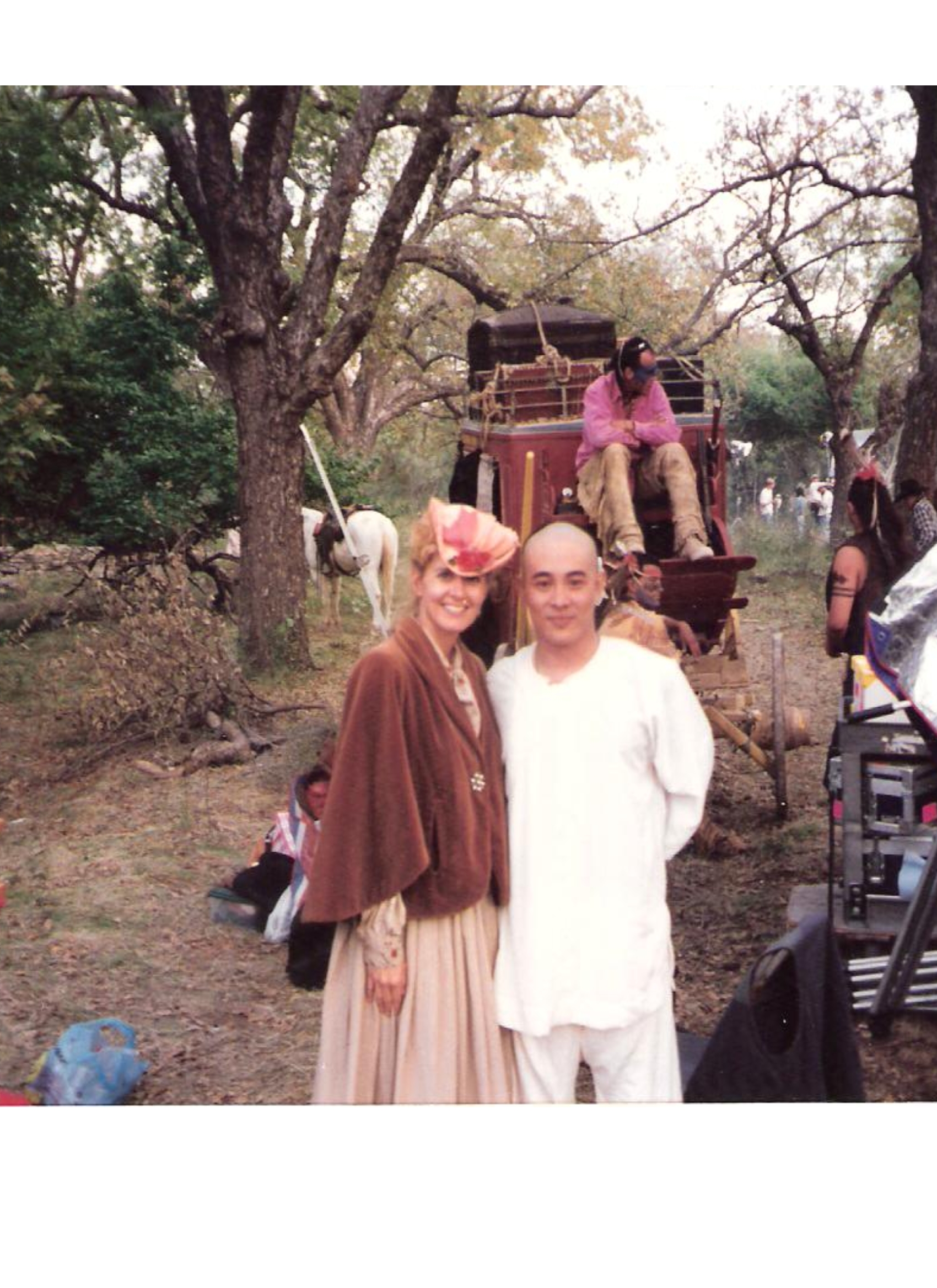Deborah Kay and Jet Li on the set of Once Upon a Time in China and America.