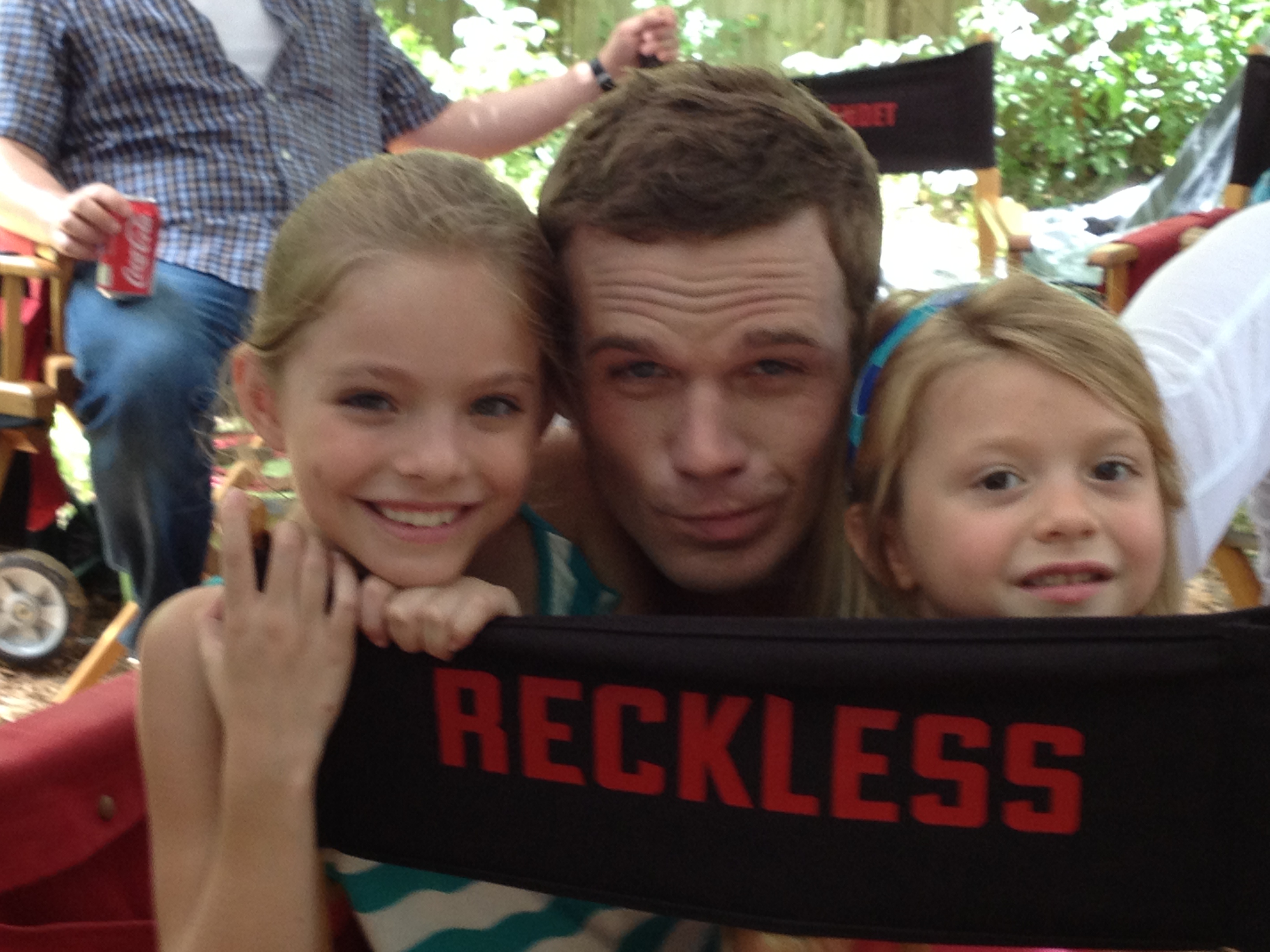 Chloe Perrin, Cam Gigandet and Isabel Myers on the set of CBS TV series, 