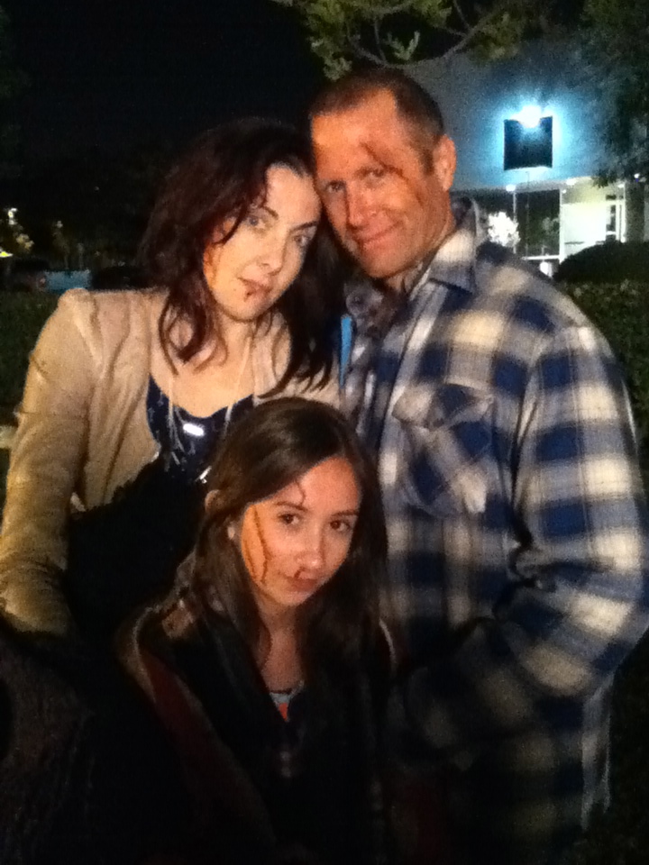 On set of The Oath with Mark Sivertsen and Vanessa Vaughn