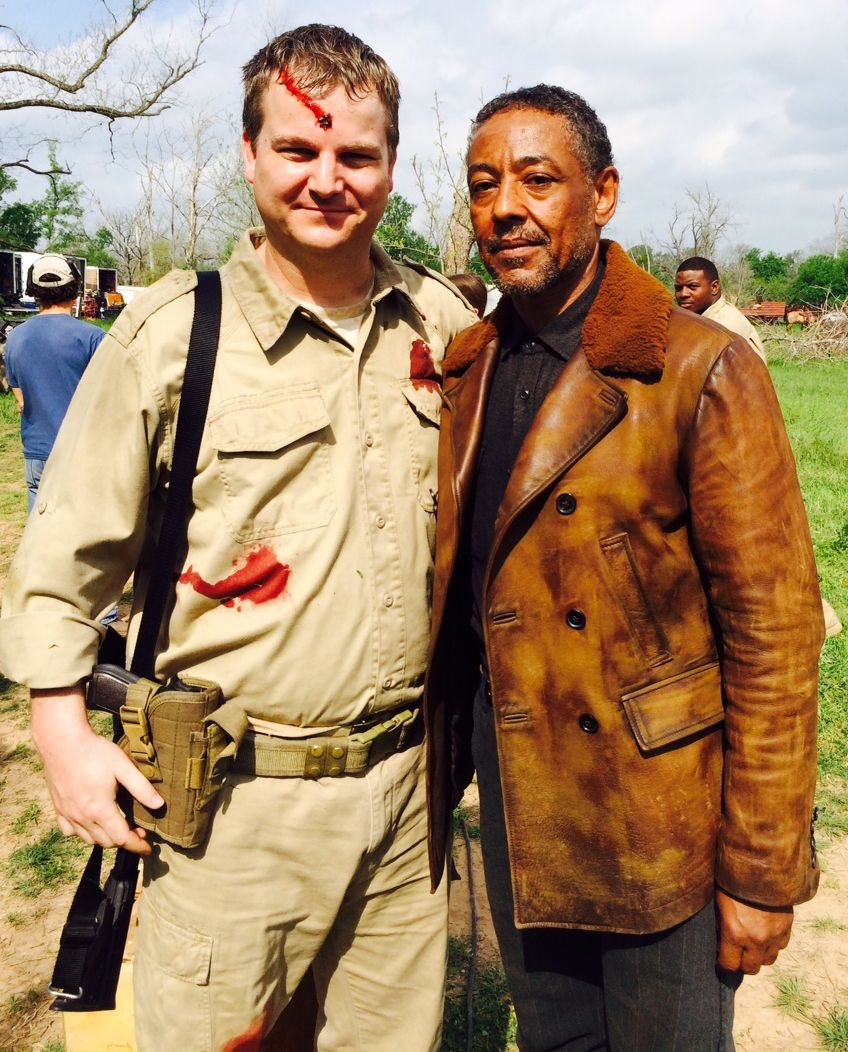 Me and Giancarlo Esposito on the set of Revolution after he accidentally kicked me in the head!