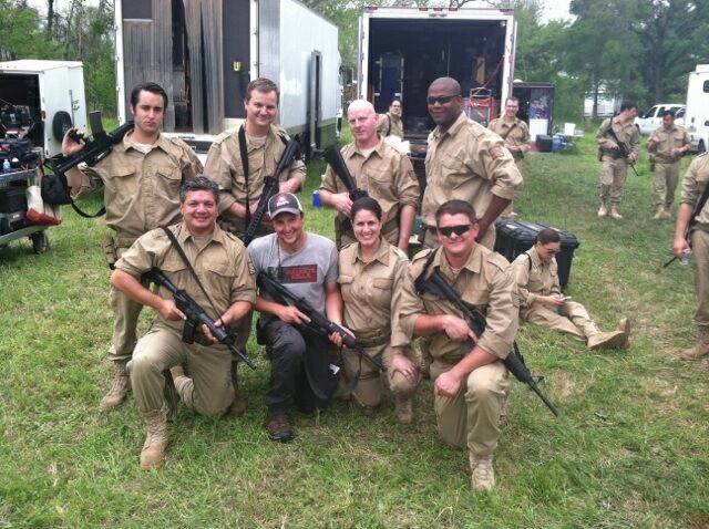 Some of the A-team with Adam on the set of Revolution