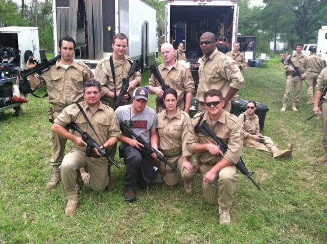 Some of the A-Team with Adam on the set of Revolution