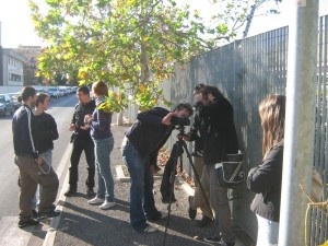 Young filmakers at work during production of the short film Who won the a.c.l.i. Social short of the year