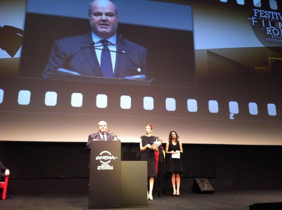 Andrea Fantoma give the Marco Aurelio Prize at Rome Film Festival.