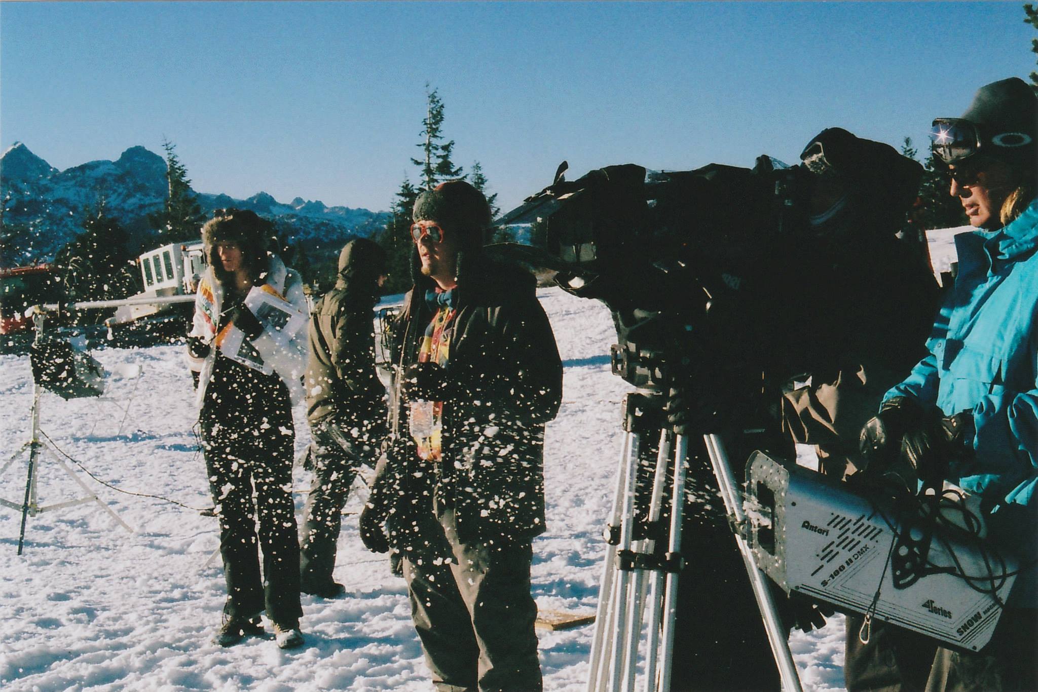 On Location - Scene One Filming, What Child Is This 1-24-15, sunrise at Ansel Adams Wilderness Area-Kurtis Anton, producing, on right on Snow Gun