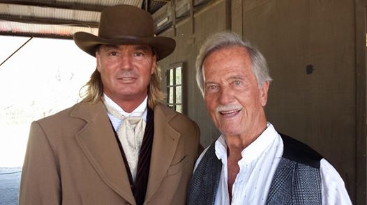 Pat Boone and I on Location at Paramount Ranch in Booneville Redemption