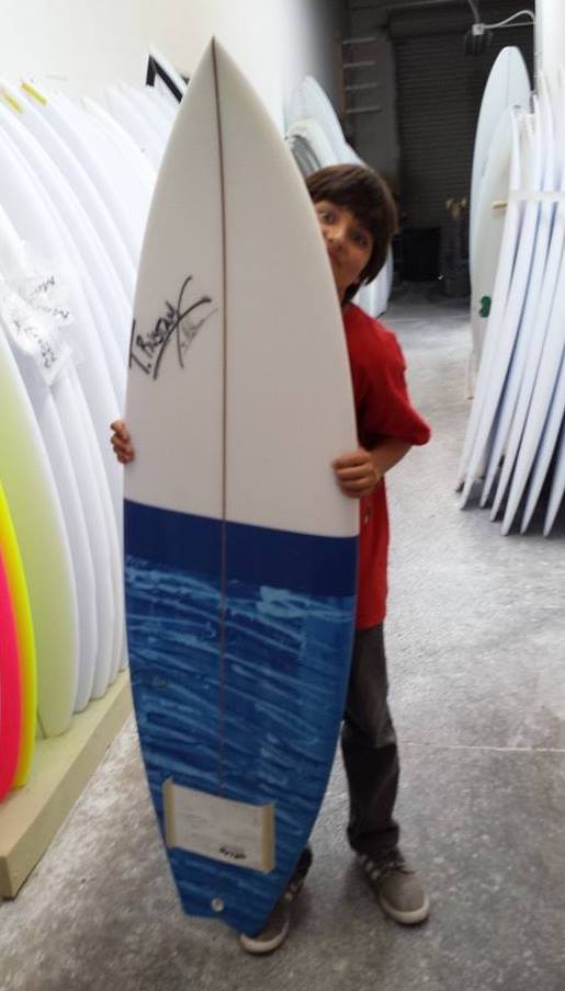 My Son Timothy Rustam Anton, after learning on a softie, getting his first T.Rustam Surfboard made in his own name, the five fin, barrel series, swallow model - BTS - The Lab