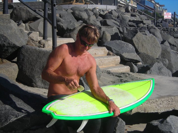 me with my board another made in my son timothy's name T.Rustam Surfboards