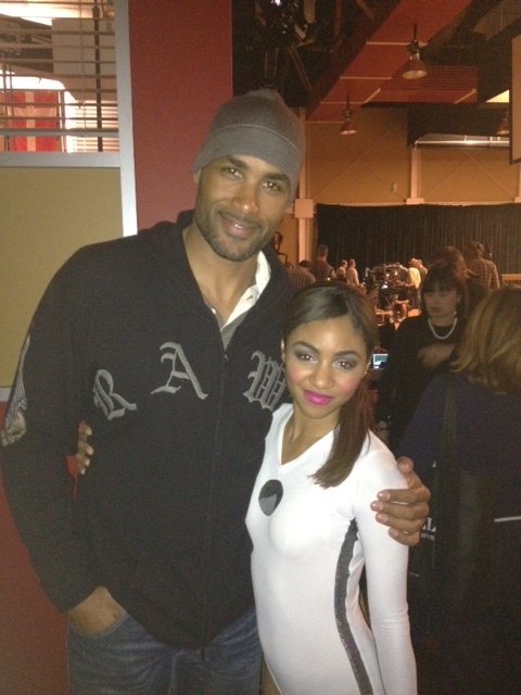 Chelsea Tavares, Boris Kodjoe on set of MIOBI