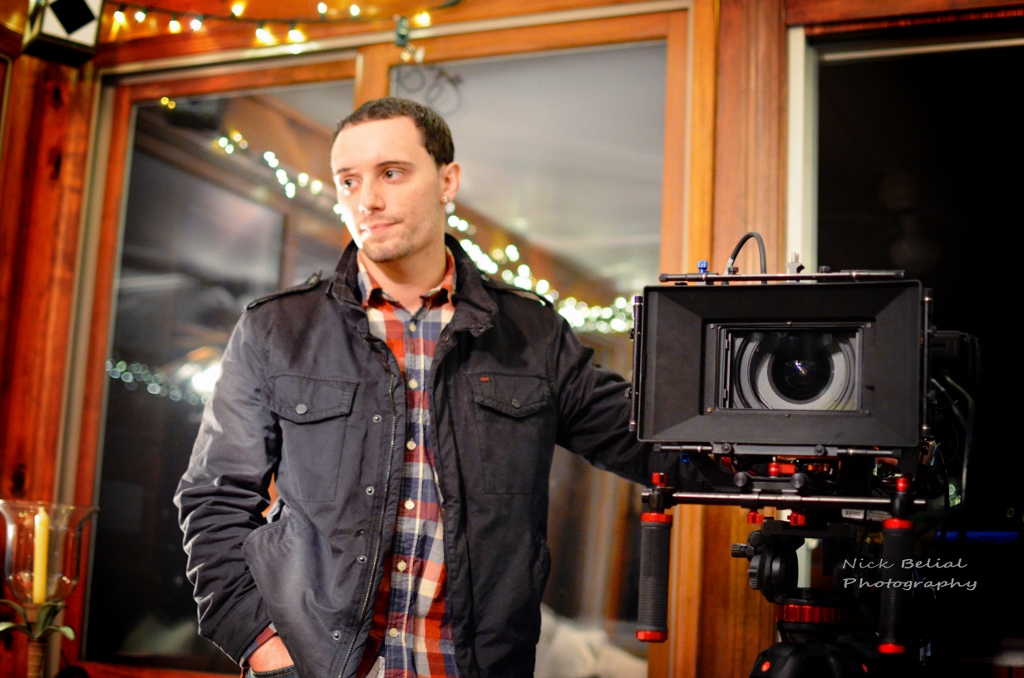 Writer/director Brad Watts on the set of indie horror short, 