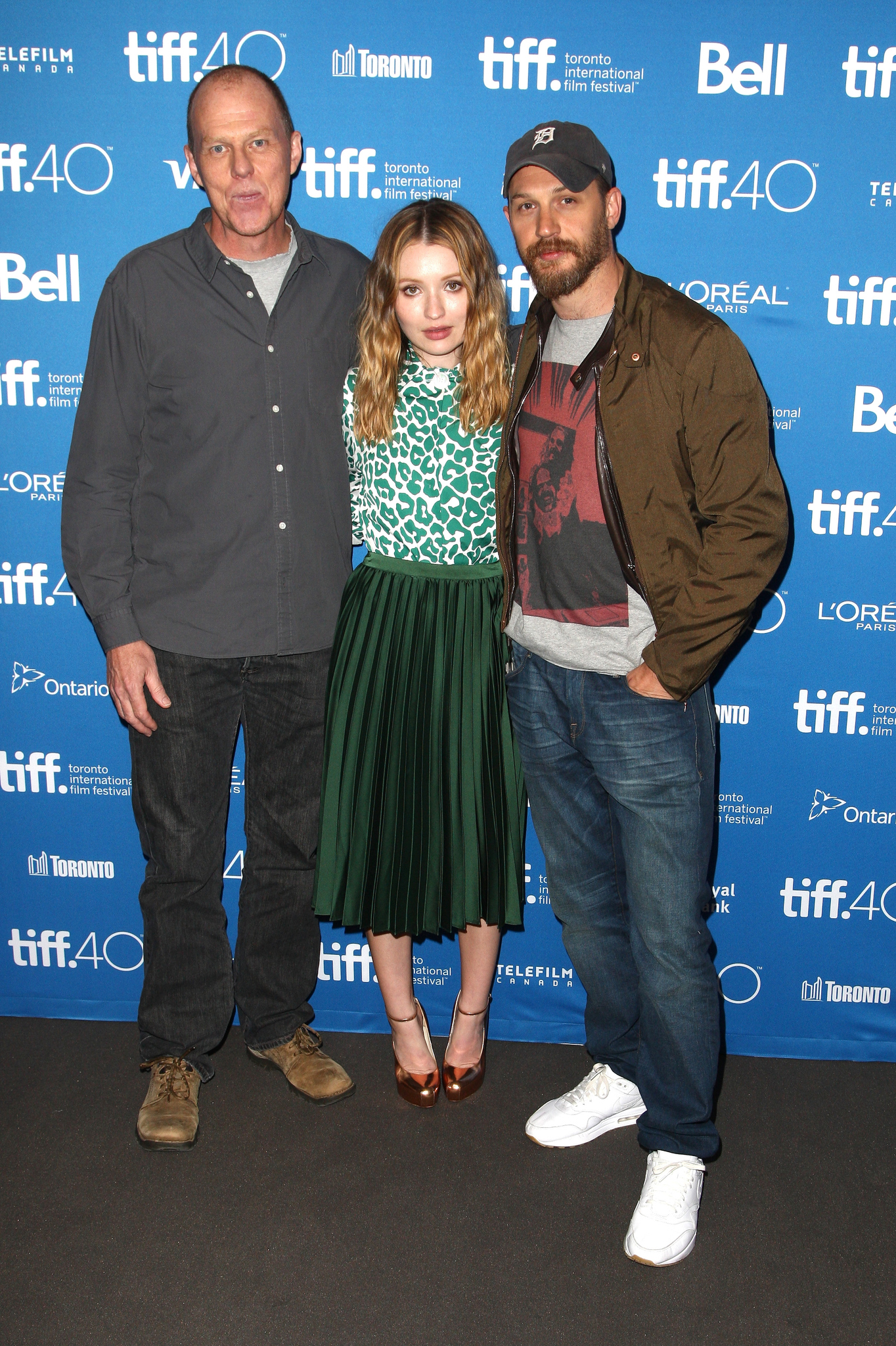 Brian Helgeland, Emily Browning and Tom Hardy at event of Legenda (2015)