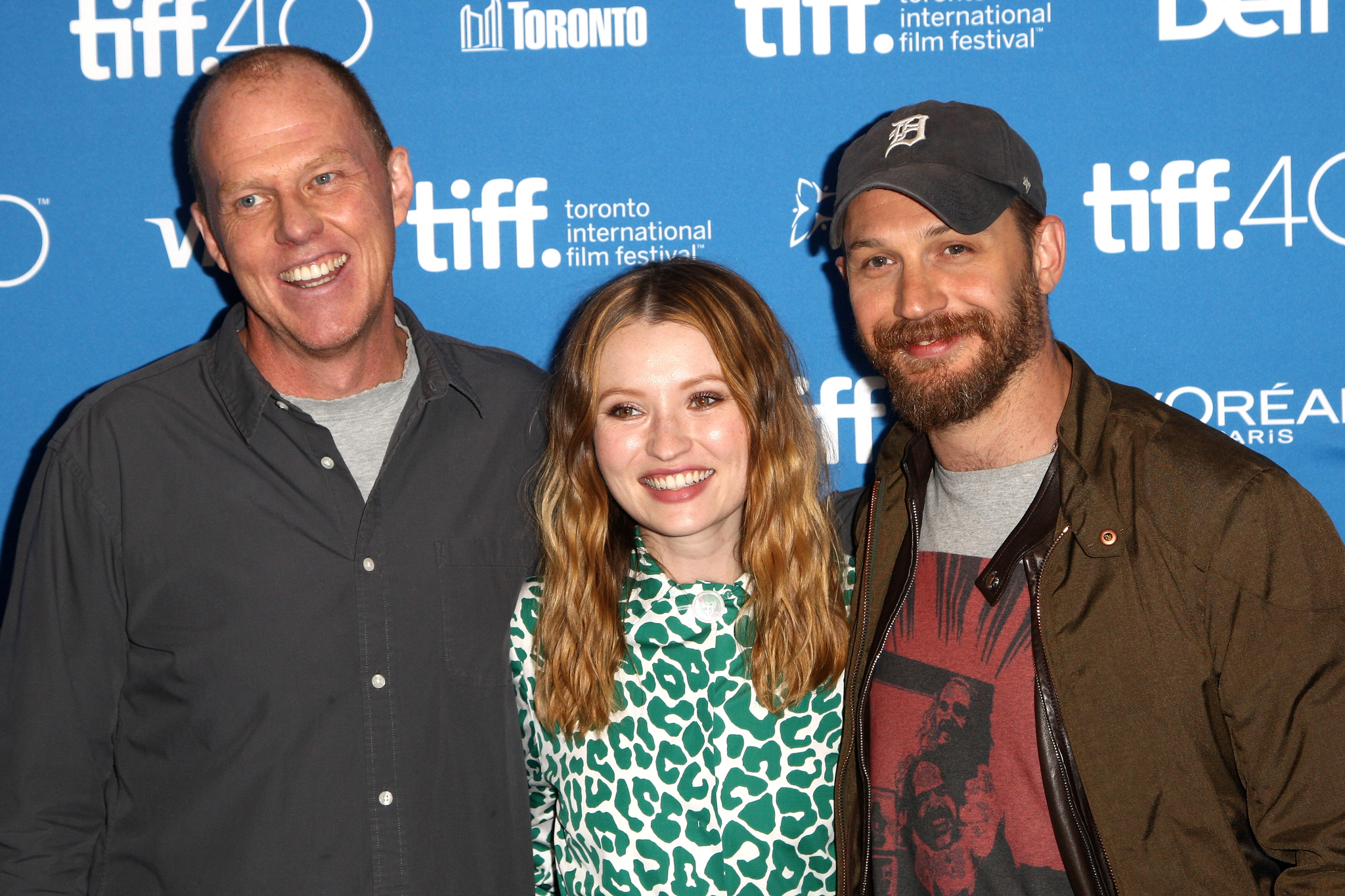 Brian Helgeland, Emily Browning and Tom Hardy at event of Legenda (2015)