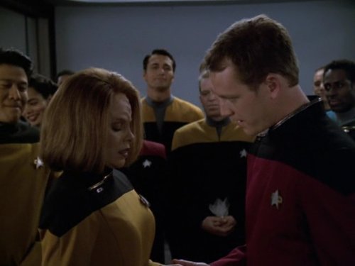 Still of Robert Duncan McNeill, Roxann Dawson and Garrett Wang in Star Trek: Voyager (1995)