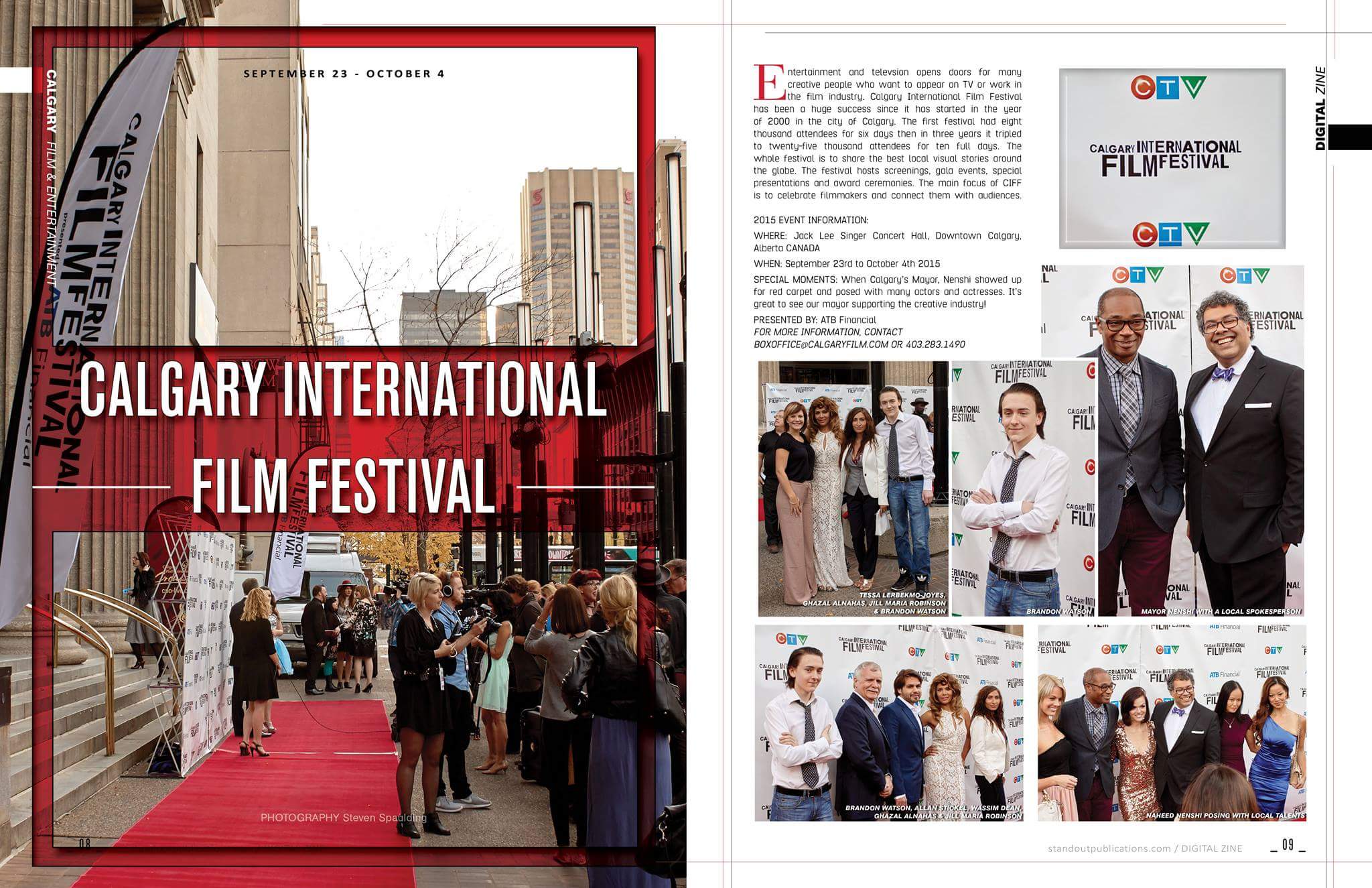 In Canadian Standout Publications Magazine for attending Calgary International Film Festival 2015.