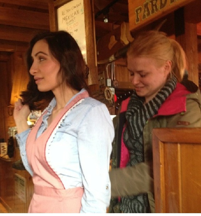 On set of Mountain Men Movie starring Chase Crawford. Playing a Waitress.