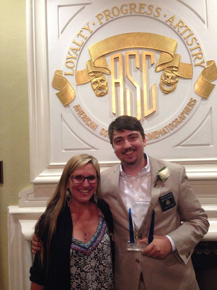 Harper Alexander, winner of the 2014 ASC Student Heritage Award for best undergraduate cinematography. With award presenter, Amy Vincent, ASC