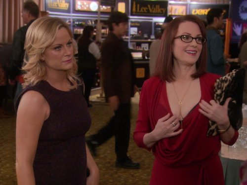 Still of Megan Mullally and Amy Poehler in Parks and Recreation (2009)