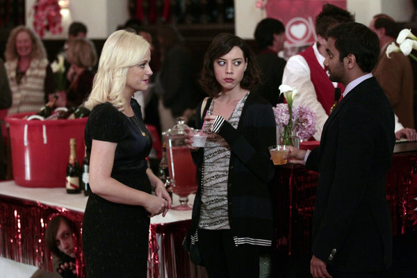 Still of Amy Poehler, Aziz Ansari and Aubrey Plaza in Parks and Recreation (2009)