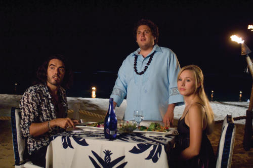 Still of Kristen Bell, Russell Brand and Jonah Hill in Forgetting Sarah Marshall (2008)