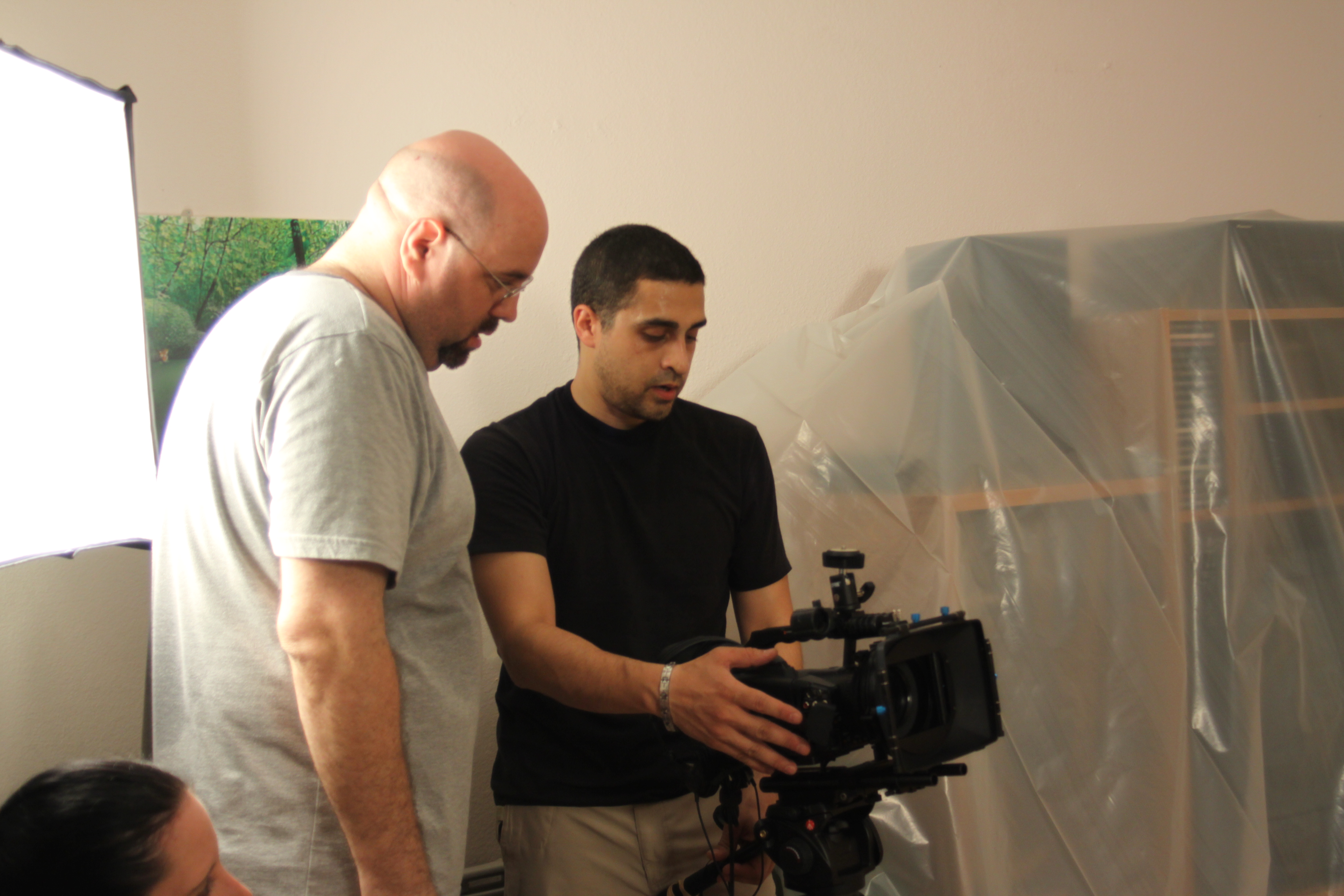 Director Donald E. Reynolds with Director of Photography Martin Lemaire on the set of TRU LUV.