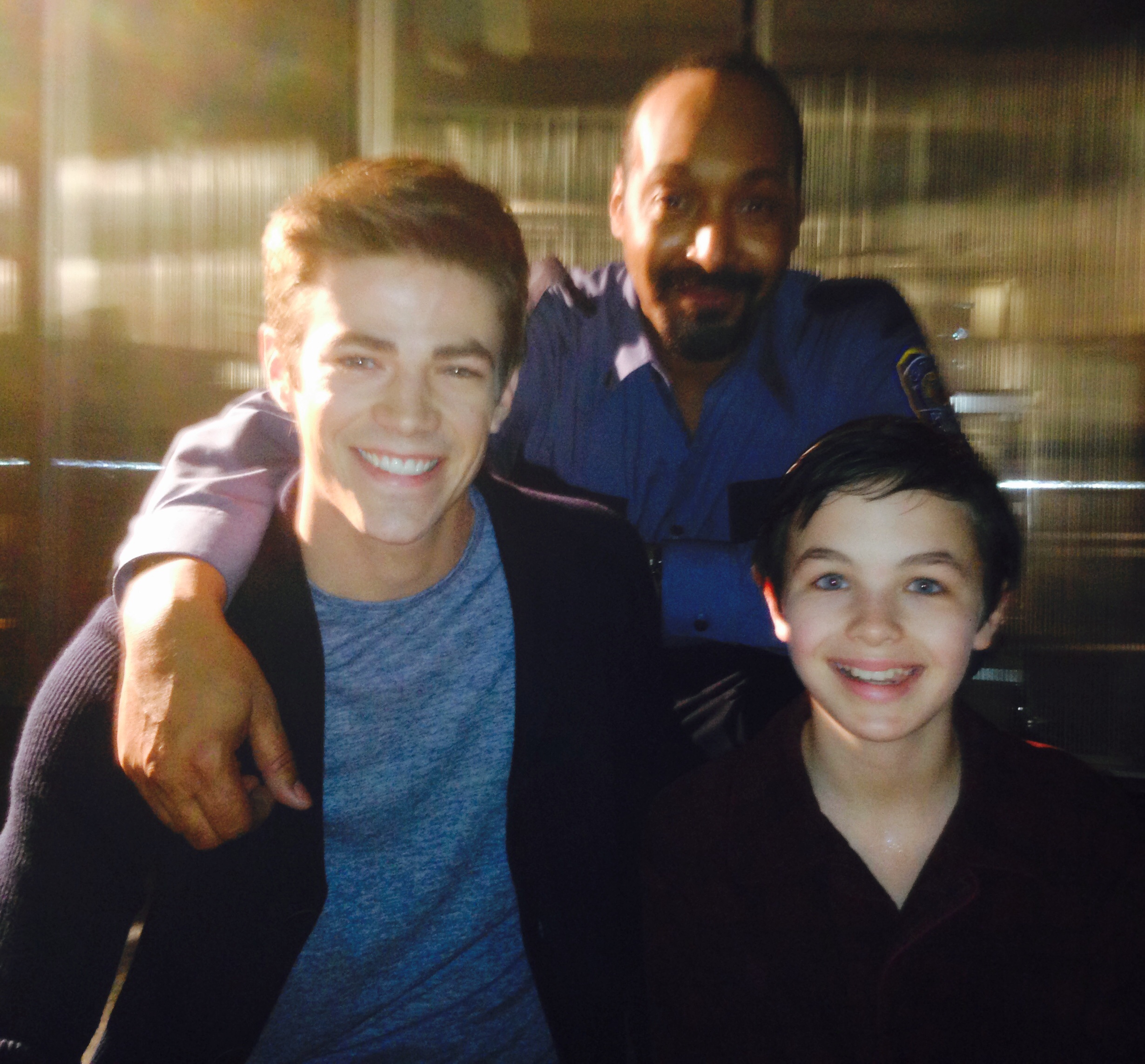 Grant Gustin, Jesse Martin and Logan Williams on the set of 