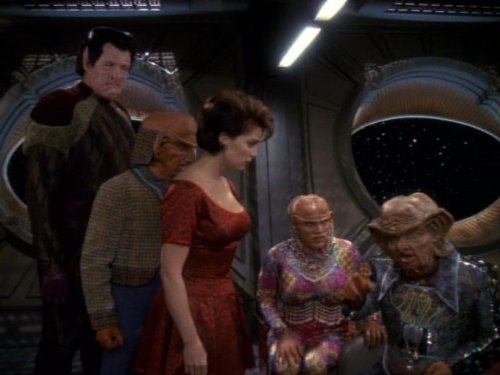 Still of Wallace Shawn, Armin Shimerman, Chase Masterson, Max Grodénchik and Tiny Ron in Star Trek: Deep Space Nine (1993)