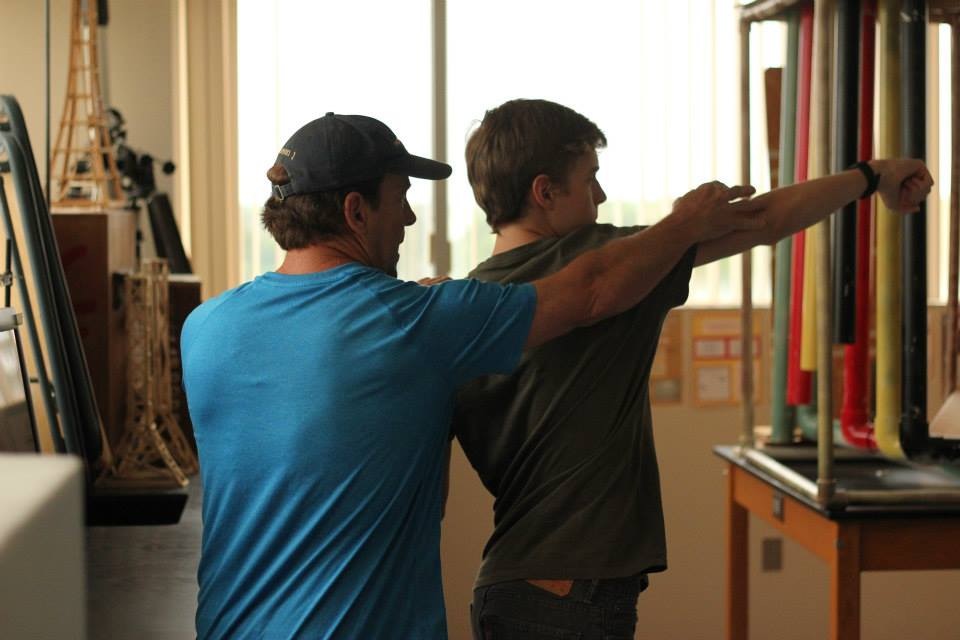 Matt with stunt coordinator Cal Johnson on the set of Locker 212