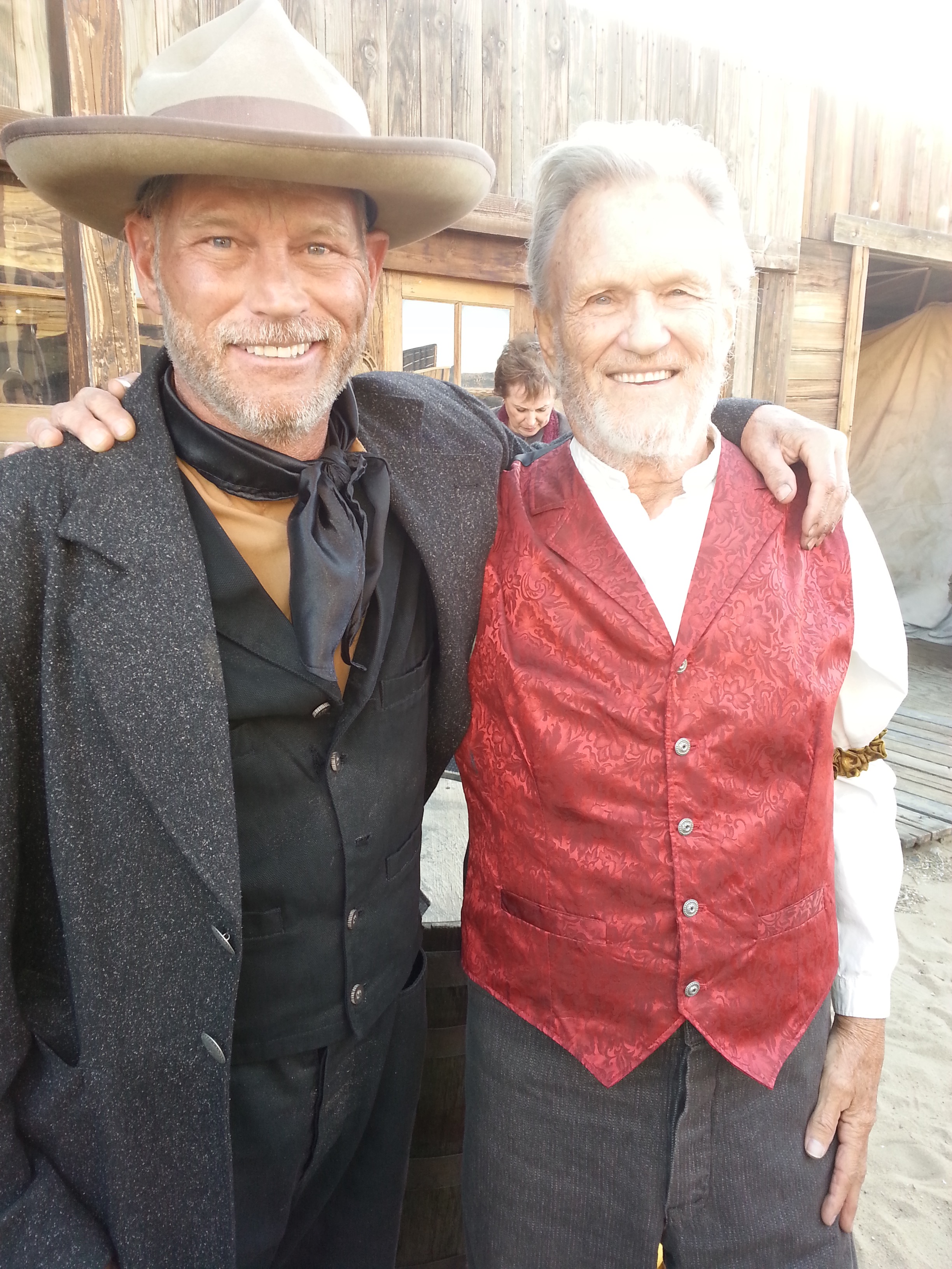 Stephen Brown and Kris Kristofferson on the set of Traded.