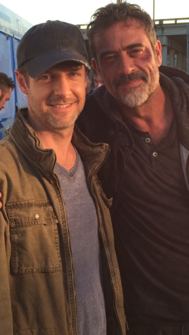 Jeffery Dean Morgan with Christopher Rob Bowen on set of Bus 657 directed by Scott Mann.
