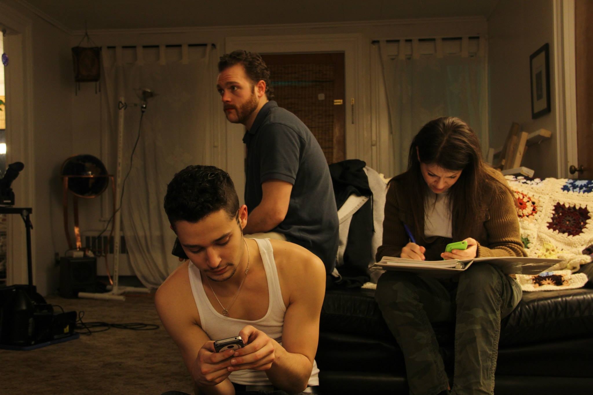 Reviewing lines with co-stars Joseph Giambra and Tyler Austin.
