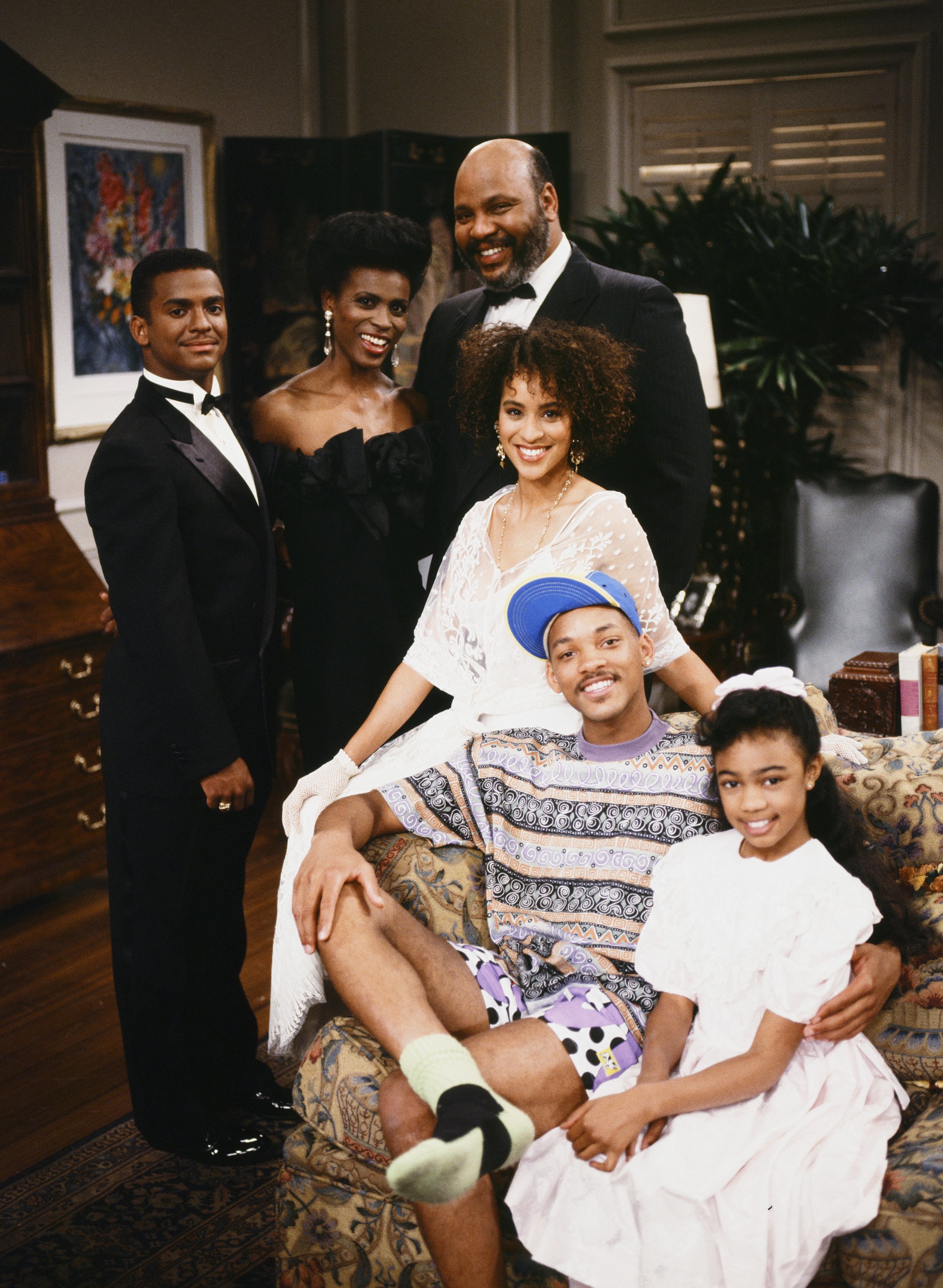 Still of Will Smith, Tatyana Ali, Alfonso Ribeiro, James Avery, Janet Hubert and Karyn Parsons in The Fresh Prince of Bel-Air (1990)