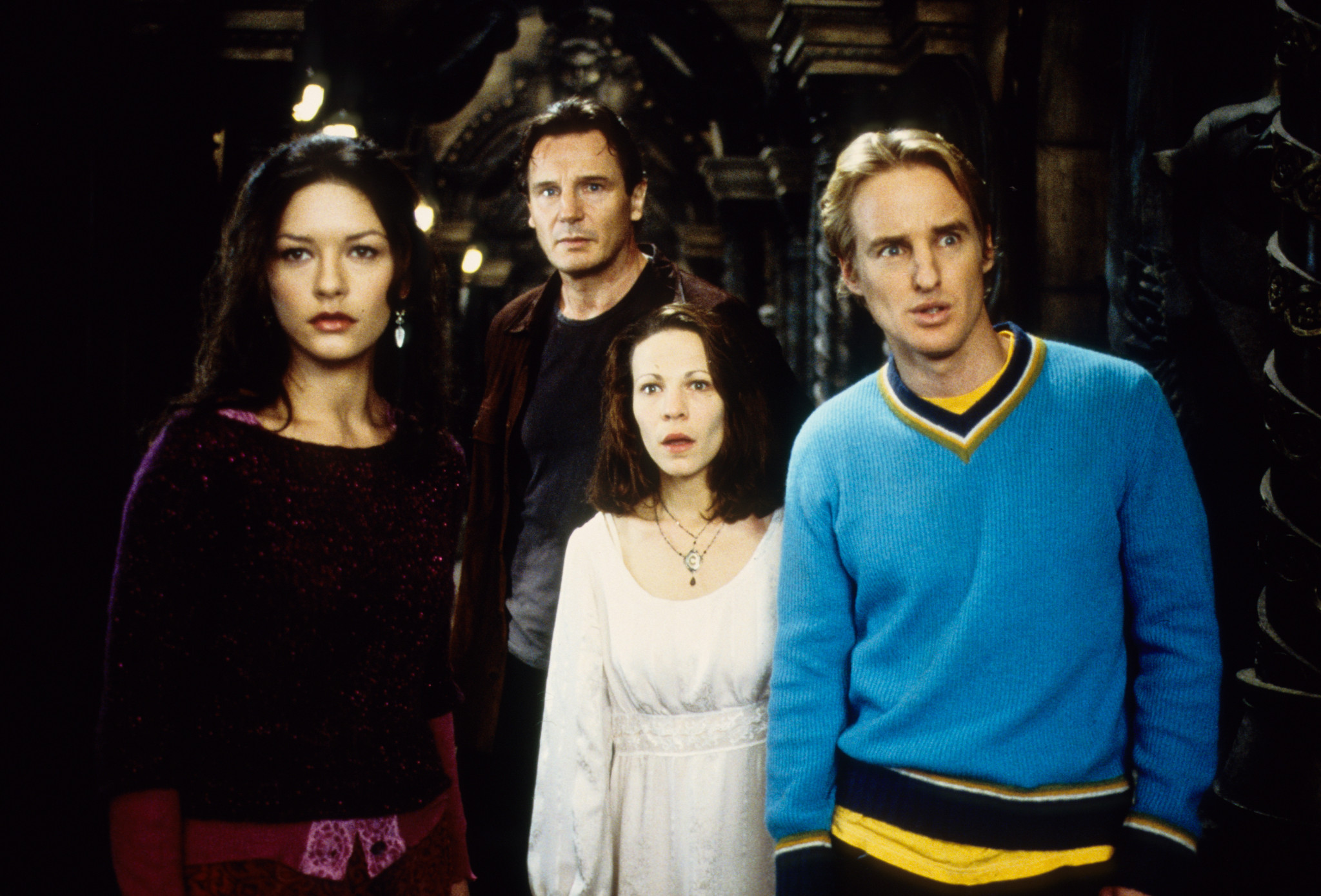 Still of Liam Neeson, Lili Taylor, Catherine Zeta-Jones and Owen Wilson in The Haunting (1999)