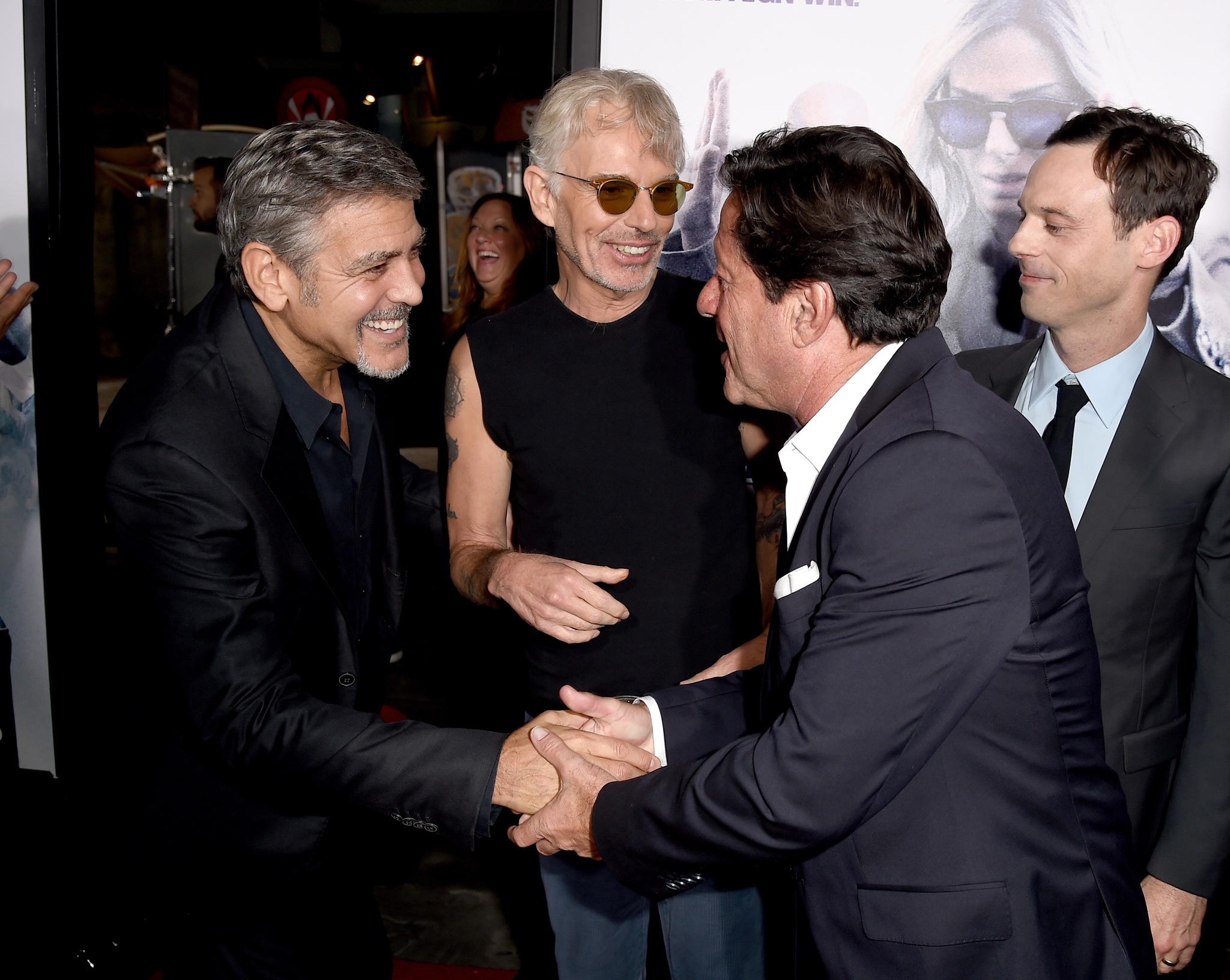 George Clooney, Billy Bob Thornton, Joaquim de Almeida and Scoot McNairy at event of Our Brand Is Crisis (2015)