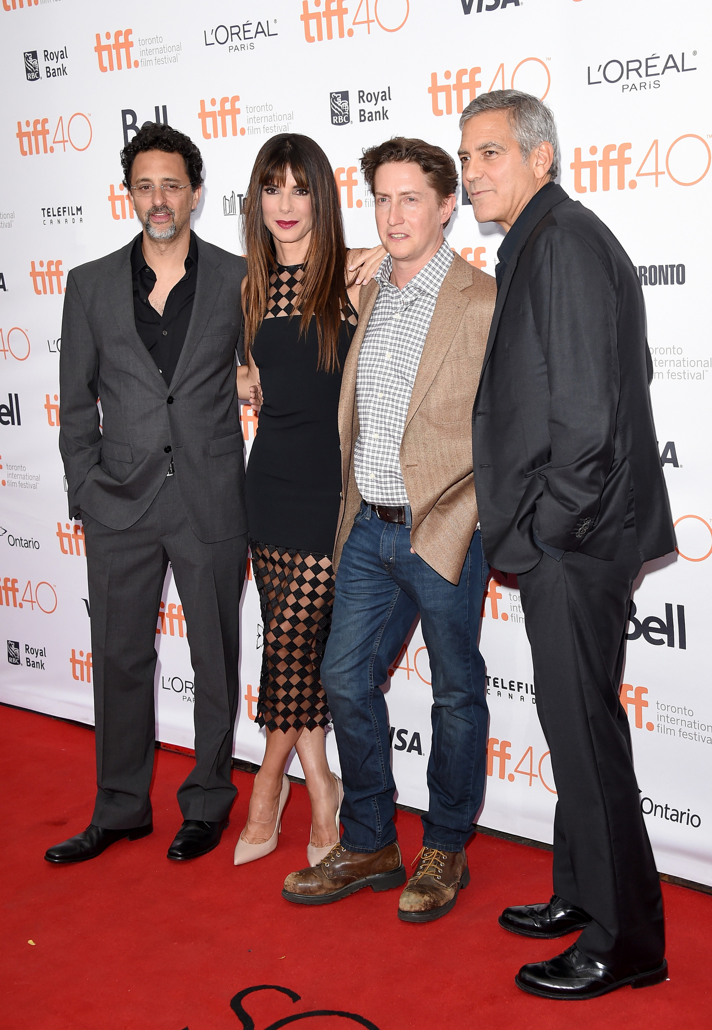 Sandra Bullock, George Clooney, David Gordon Green and Grant Heslov at event of Our Brand Is Crisis (2015)