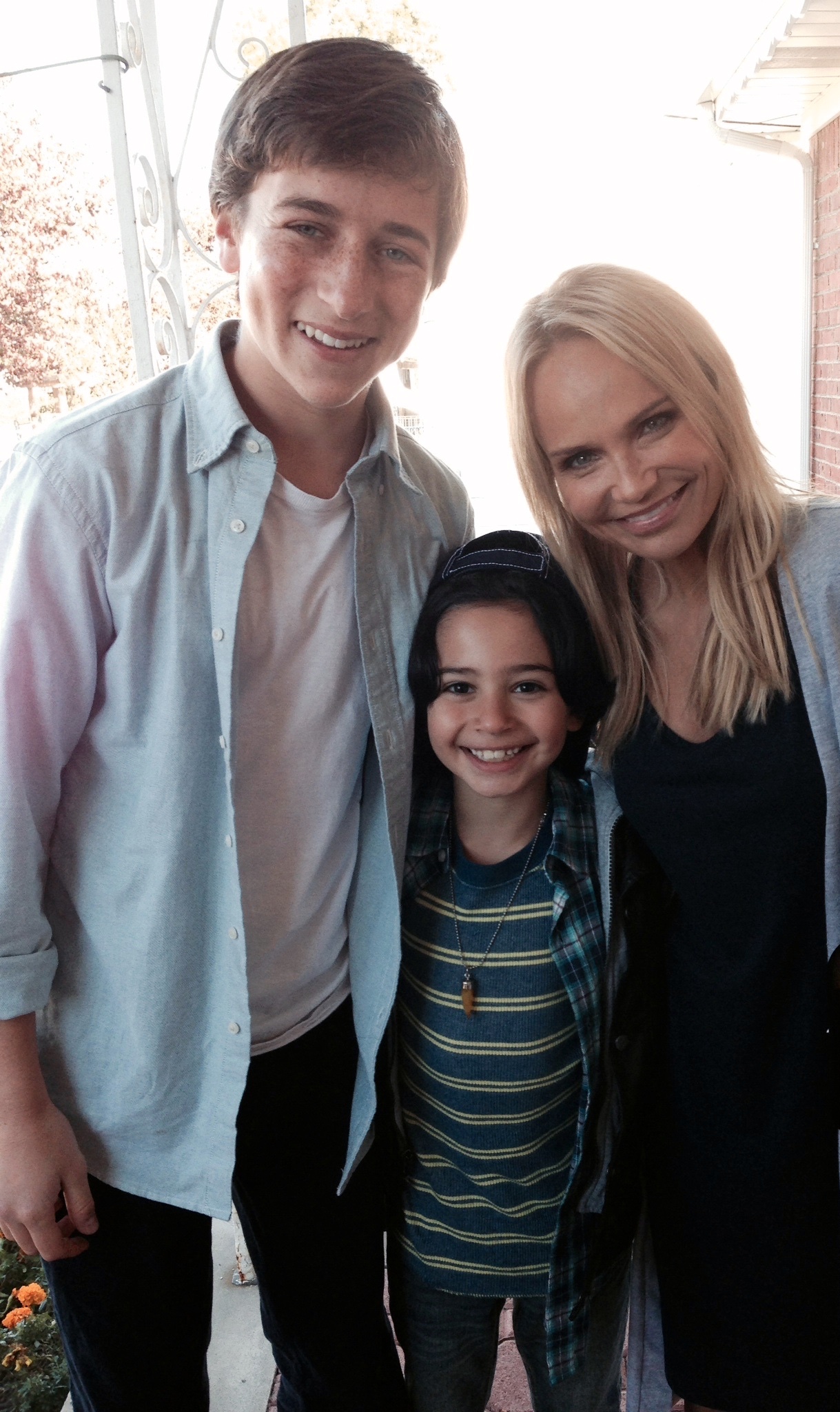 Jesse Ray on the set of Hard Sell with Kristin Chenoweth and Skyler Gisondo