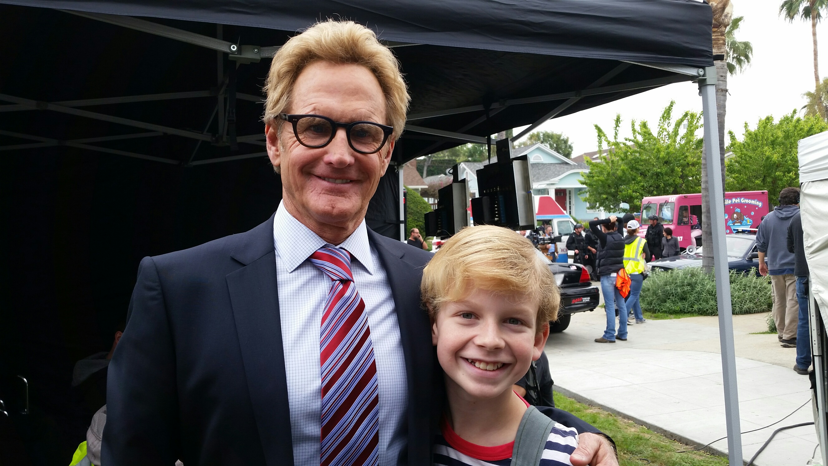 Jere Burns and Alexander Eckert on set of Angie Tribeca