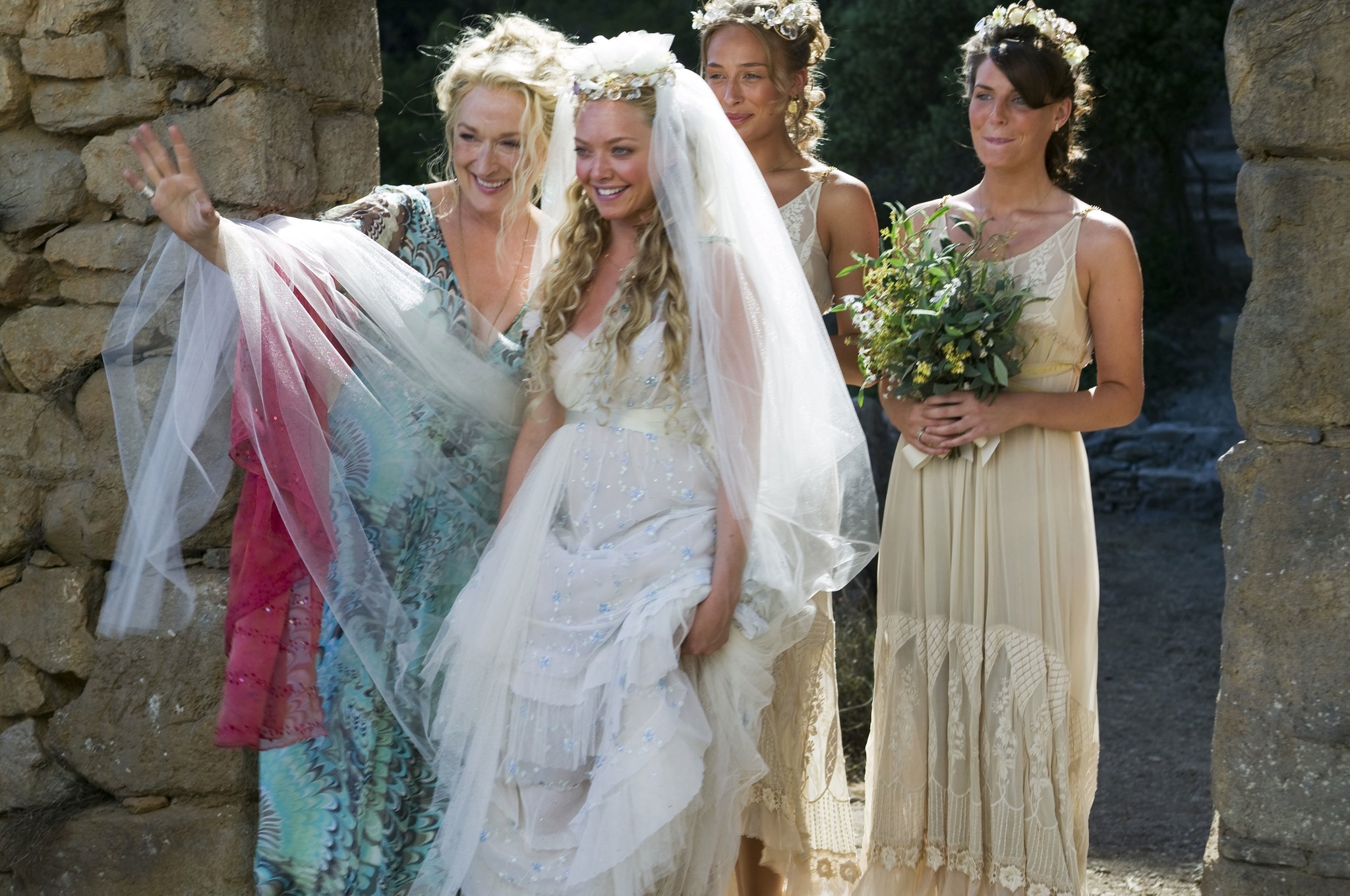 Still of Meryl Streep, Amanda Seyfried, Ashley Lilley and Rachel McDowall in Mamma Mia! (2008)