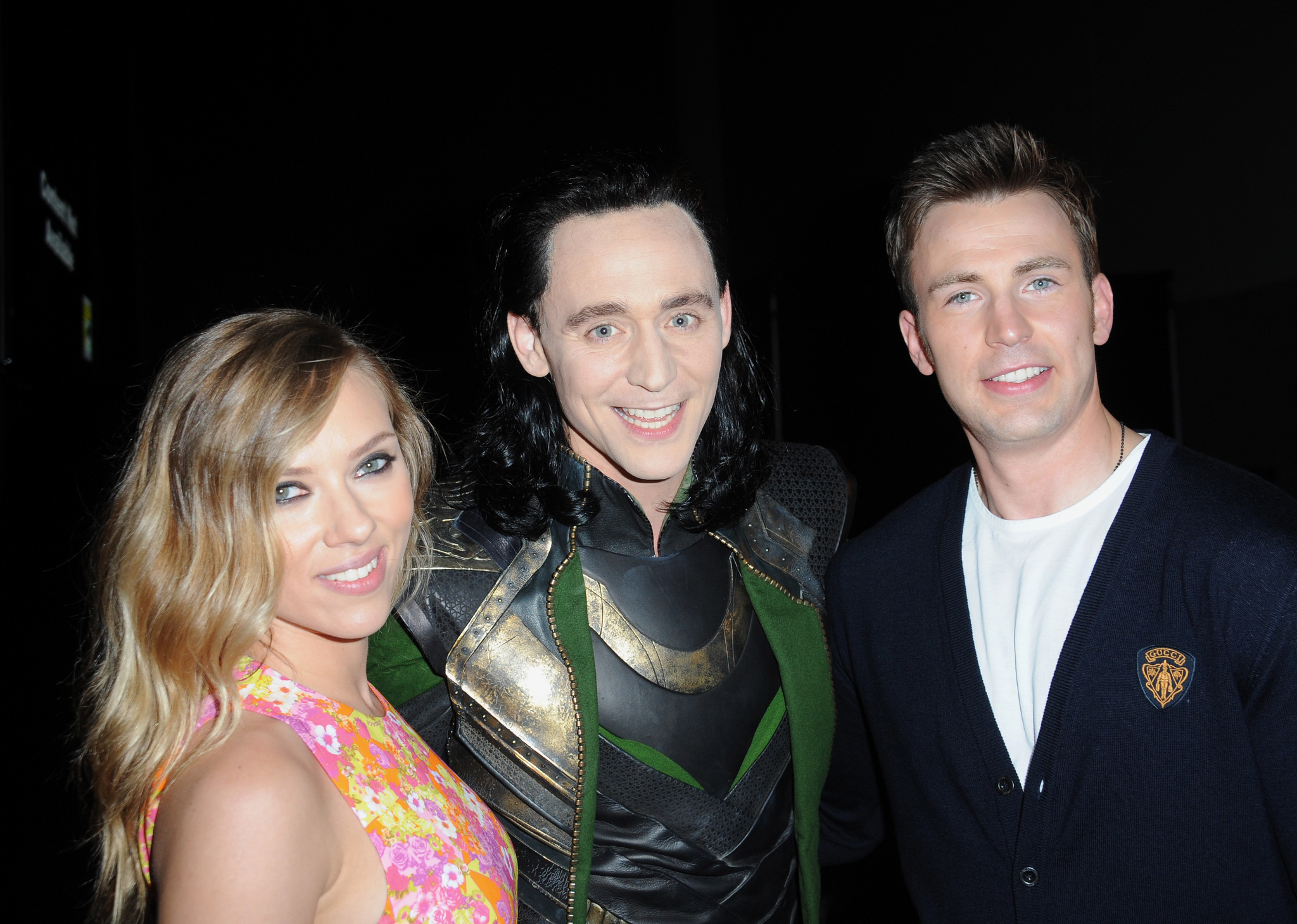 Chris Evans, Scarlett Johansson and Tom Hiddleston at event of Kapitonas Amerika: ziemos karys (2014)
