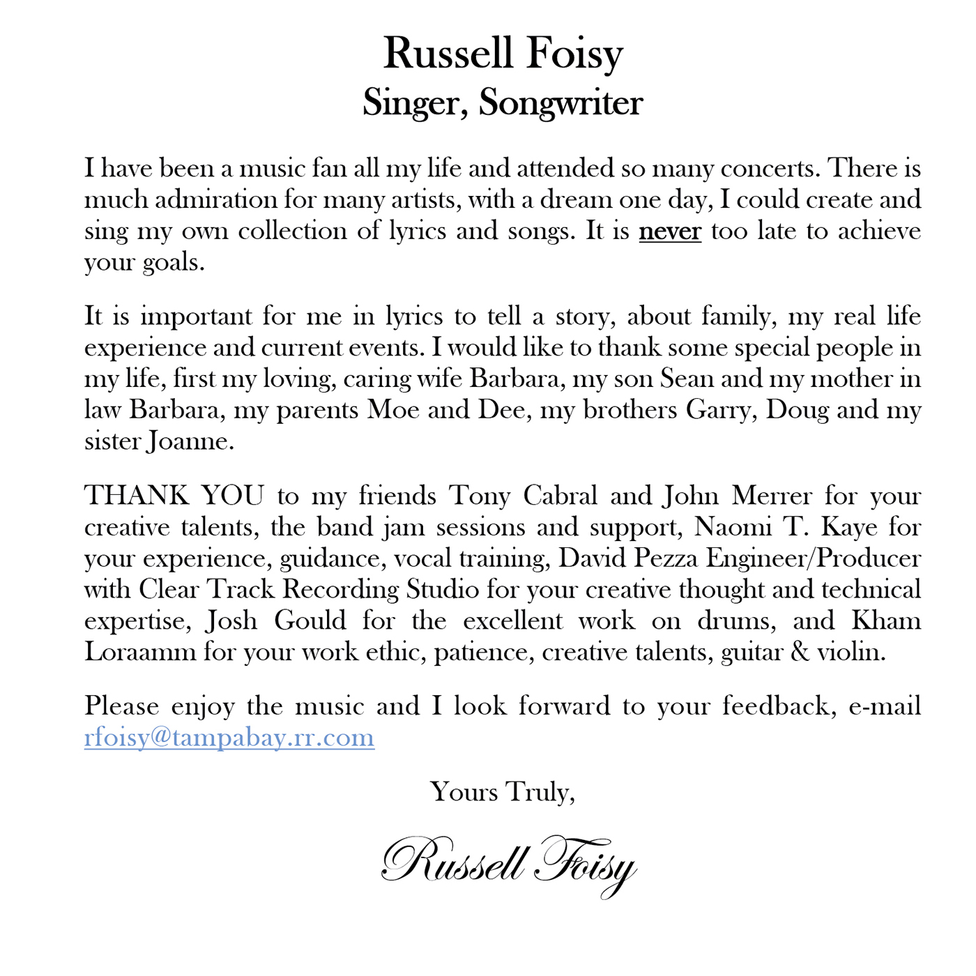 Russell Foisy bio text