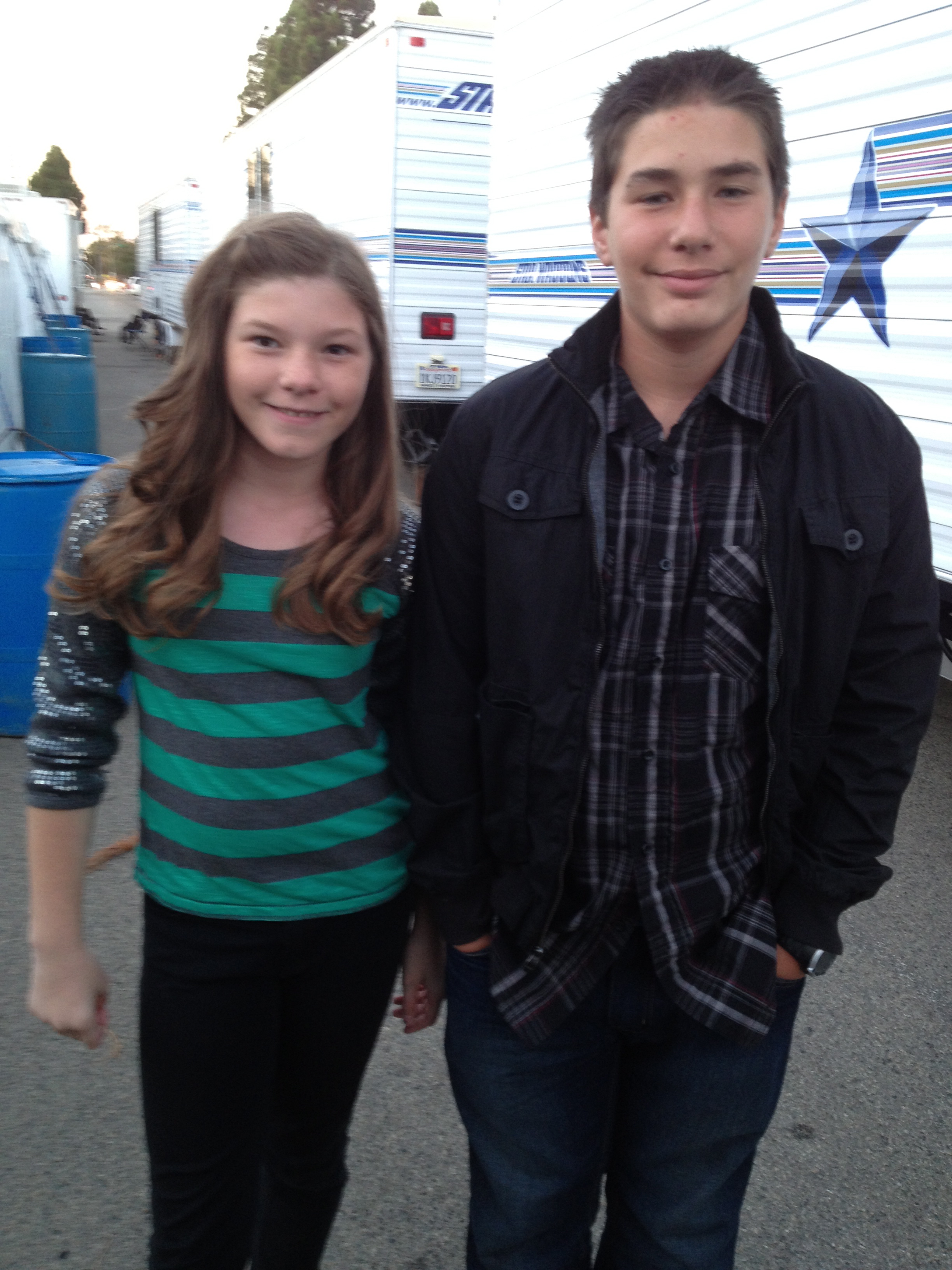 Filming on Modern Family with her brother. Kylie Burkholder and Cody Danko.