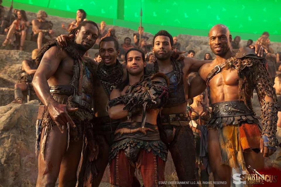 Spartacus: War Of The Damned (2013) TV Series. Promotional shot for Spartacus France, Myself along with Pana Hema-Taylor (Nasir) and Graham Vincent.